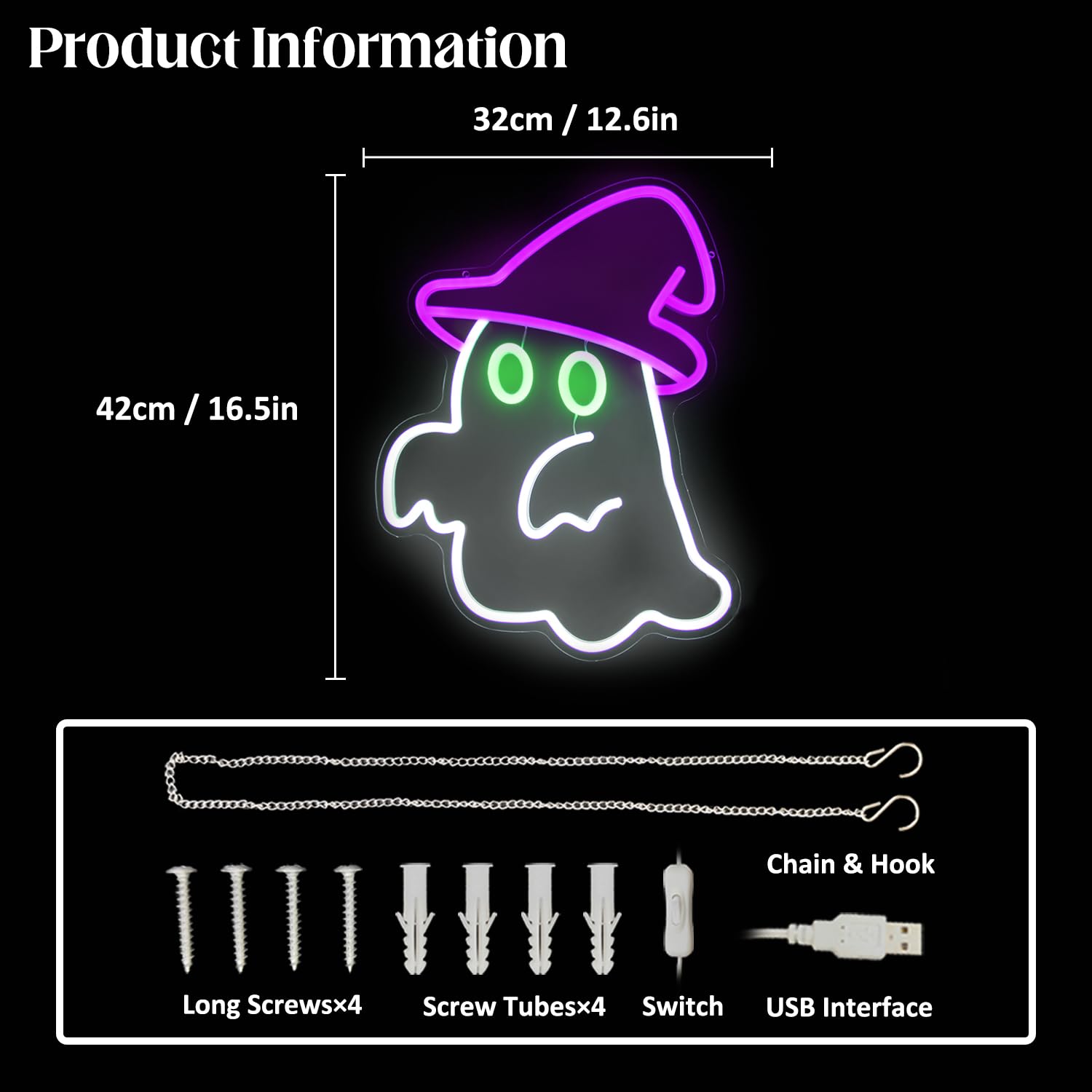 Witch Hat Ghost Neon Signs for Wall Decor Halloween Neon Sign Spooky Ghost LED Sign Gothic Lamp Neon Lights Signs Purple Witch H