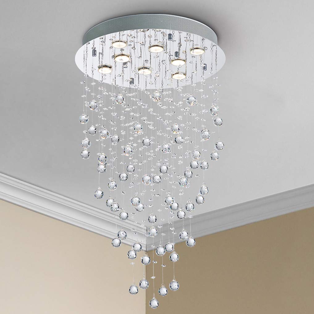 Bestier Modern Crystal Raindrop Chandelier, 20" Wide x 34" High, Glass Finish, 8 GU10 Bulbs Required, Ideal for Dining Room & Living Room