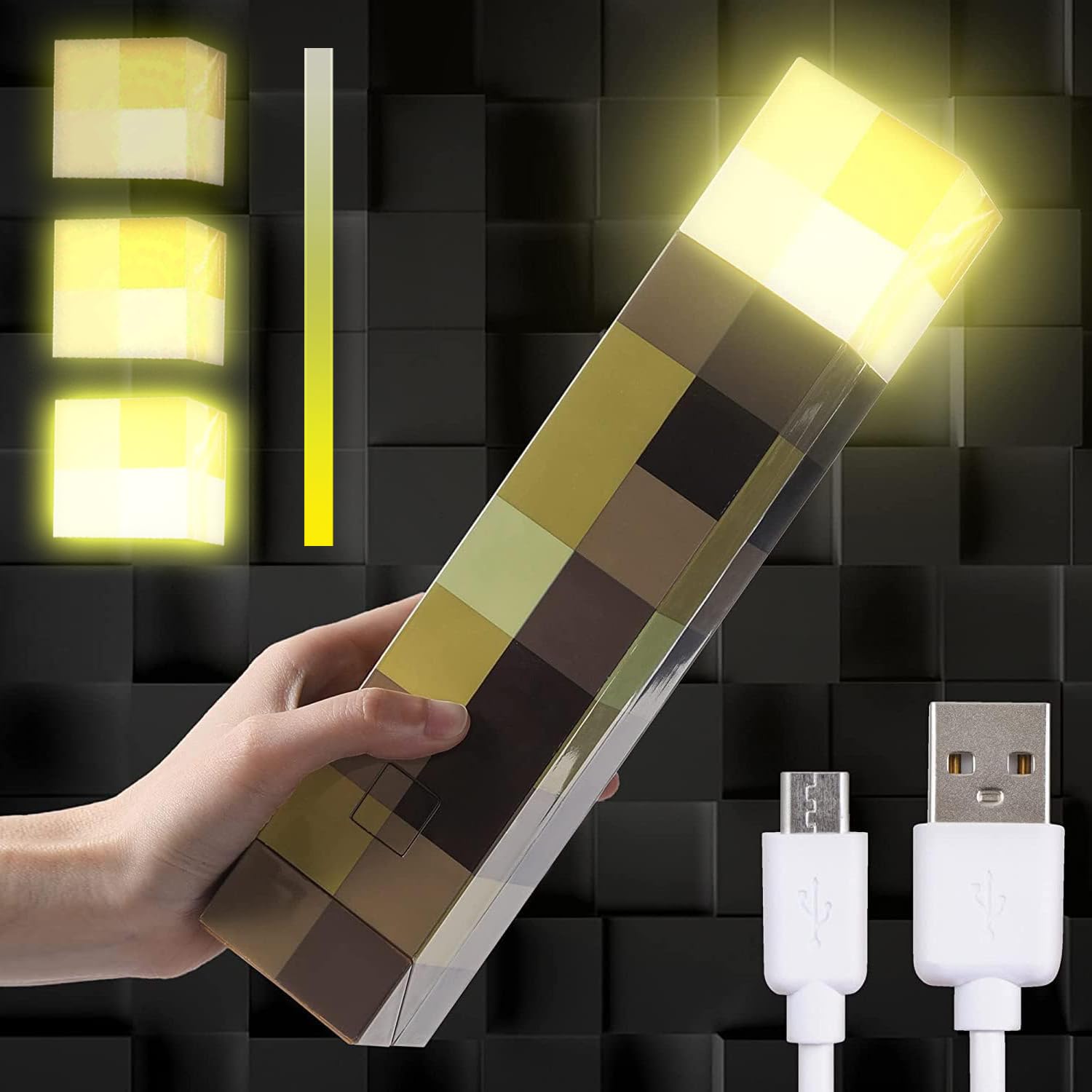 Saderoy Light-up Wall Torch - USB & Battery Operated - 3 Level Brightness - Plastic - Hand Held or Wall Mount - Model FL-HUOJUDENG