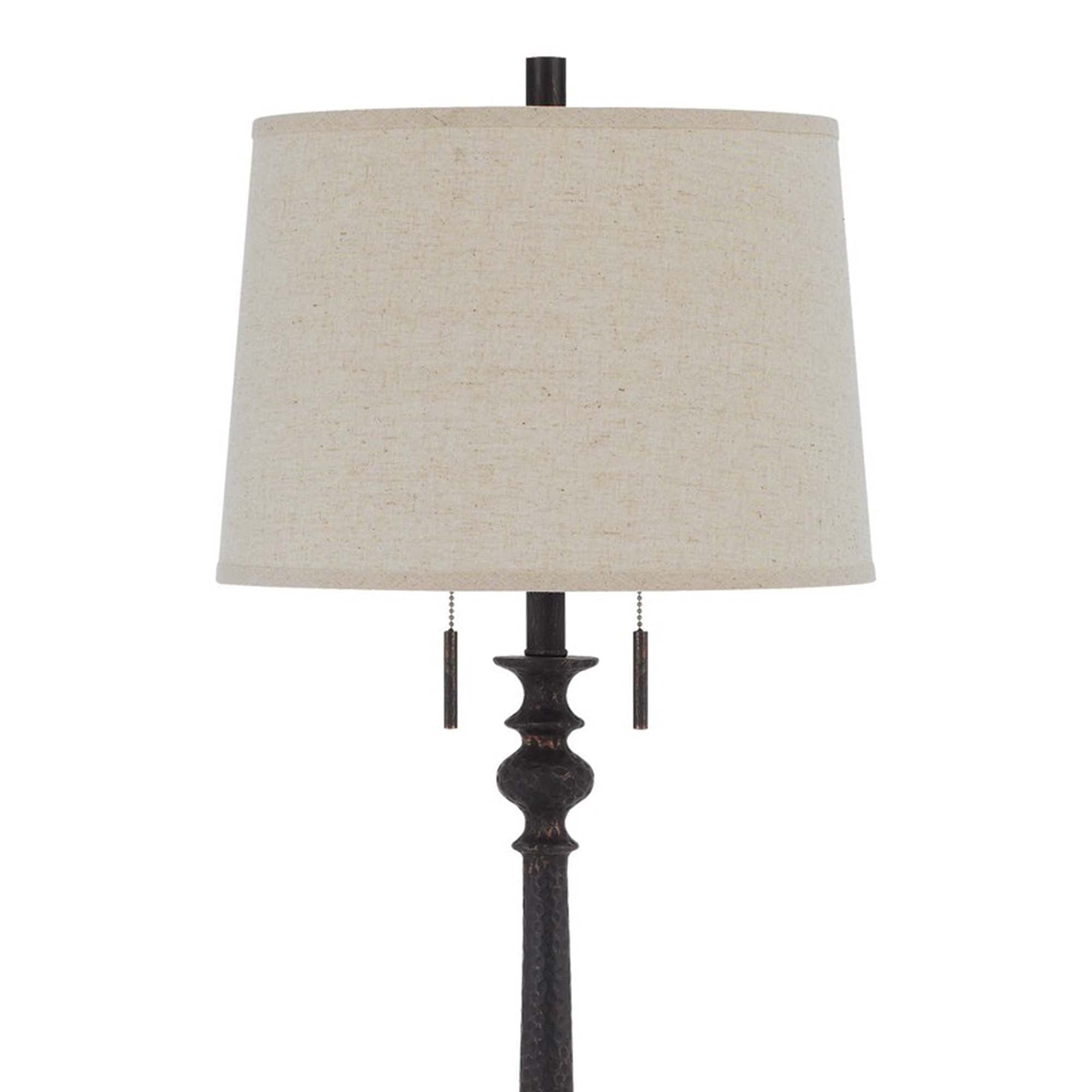 Benzara Floor Lamp with Tubular Resin Support, Pull Chain, Dark Bronze, Model BM241868, Plastic/Metal/Fabric