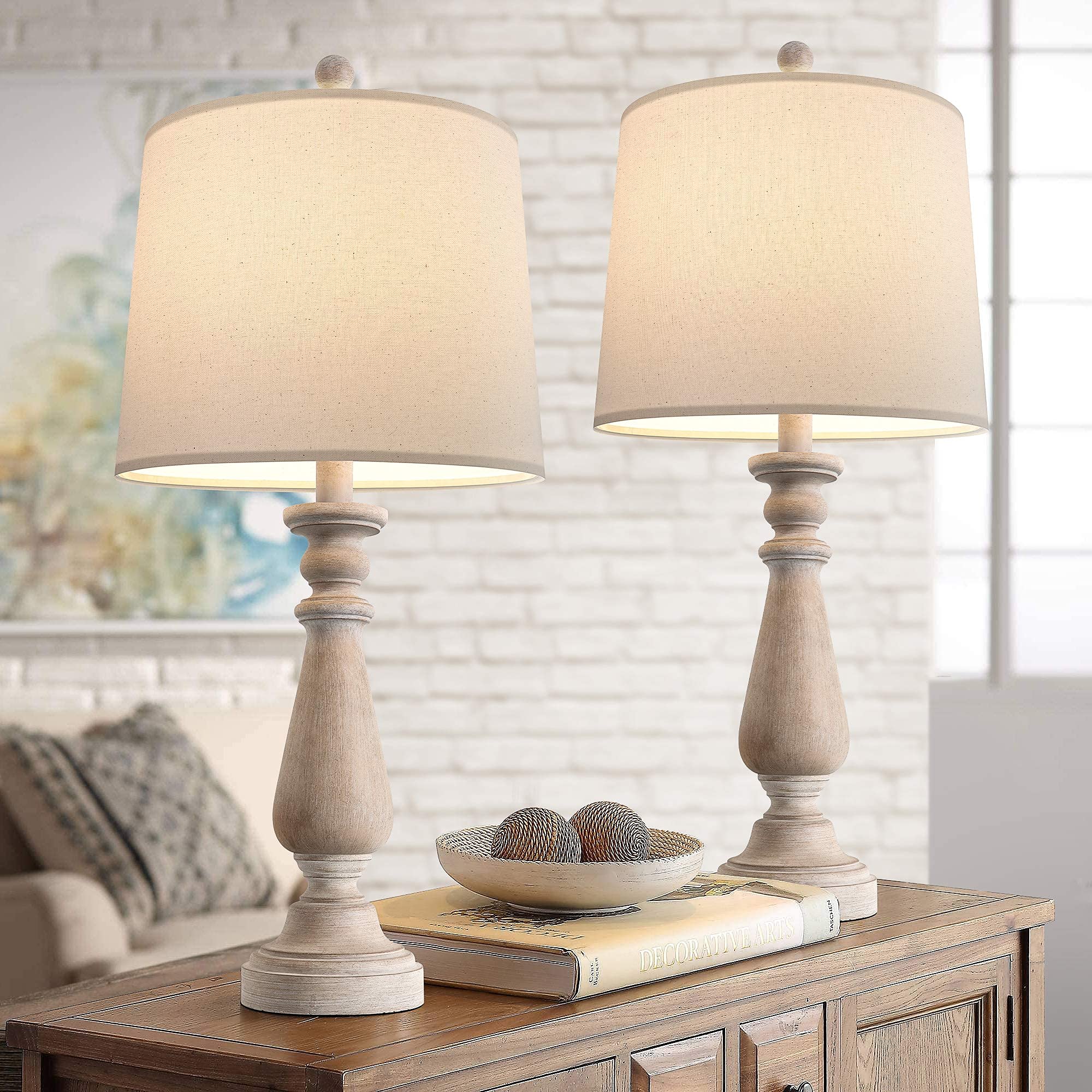 PORTRES Mid Century Table Lamp Set of 2, Linen, 24.5" OAH, Rustic Resin for Living Room, Bedroom, Office, Model A01-T1006RS