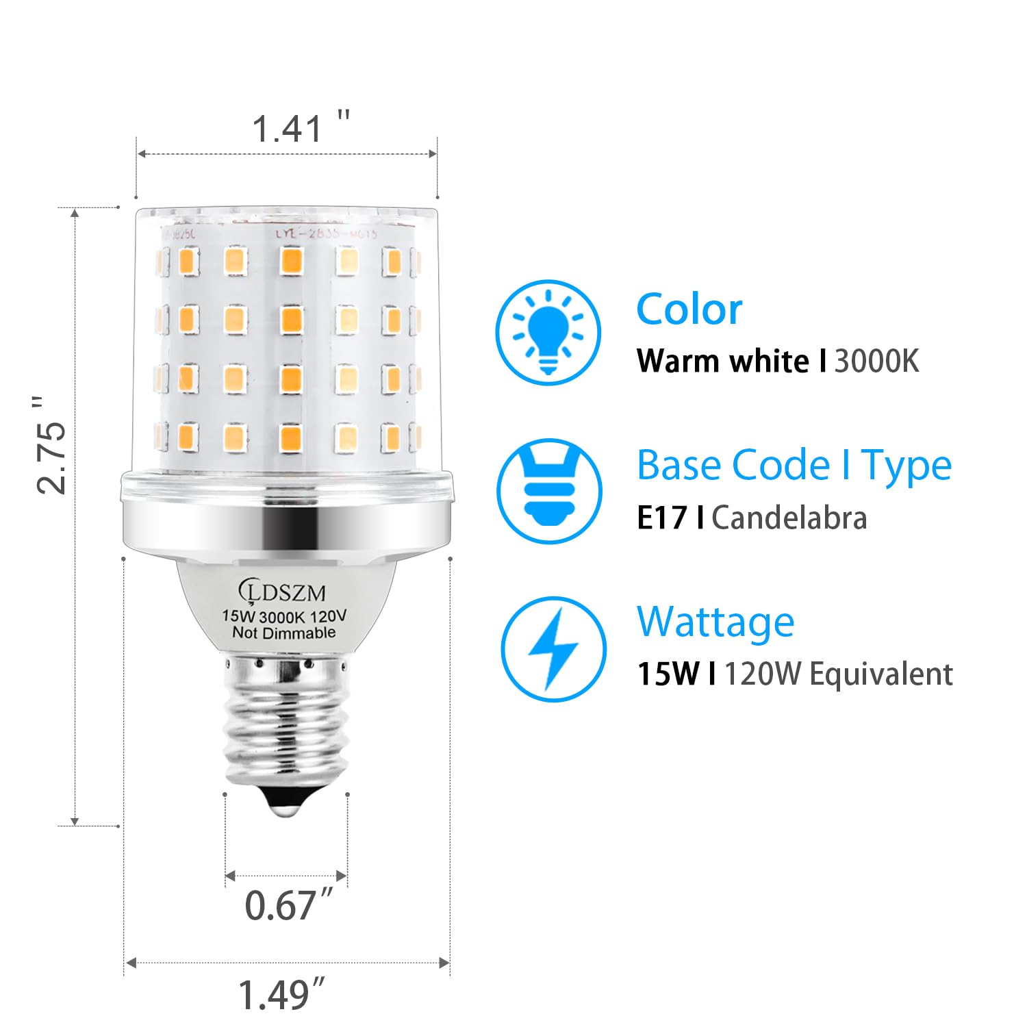 LDSZM E17 Super Bright LED Bulb 15W, 1200lm Warm White 3000K, Non-Dimmable Chandelier Light Bulb, Pack of 4, Ceiling