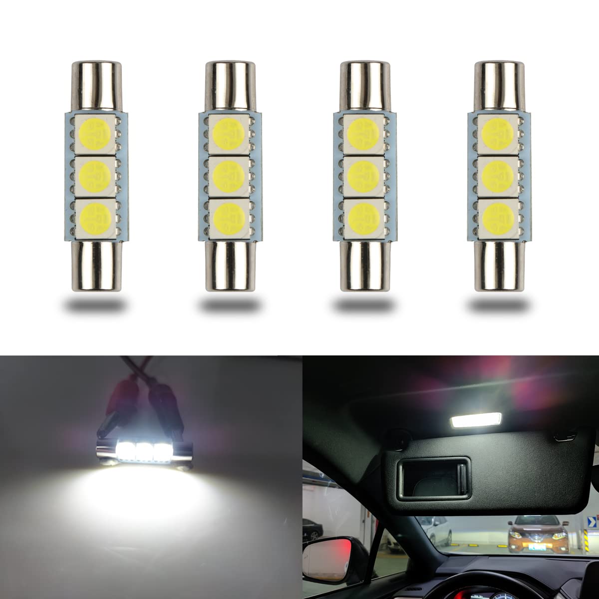 iBrightstar LED Bulbs for Car Vanity Mirror, 29mm 6614F 6612F, Super Bright, Xenon White, Model: iBrightstar-29mm-5050