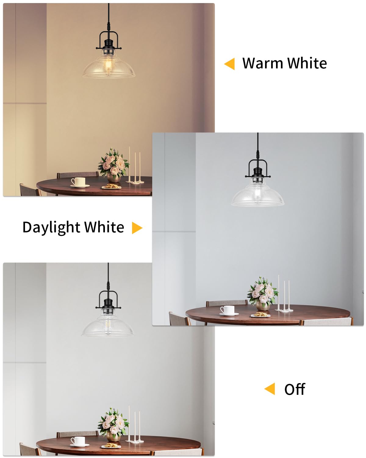 Wilon Seeded Glass Pendant Lights Kitchen Island Lighting, Black Modern Farmhouse Pendant Light Fixture With E26 Base, Vintage H