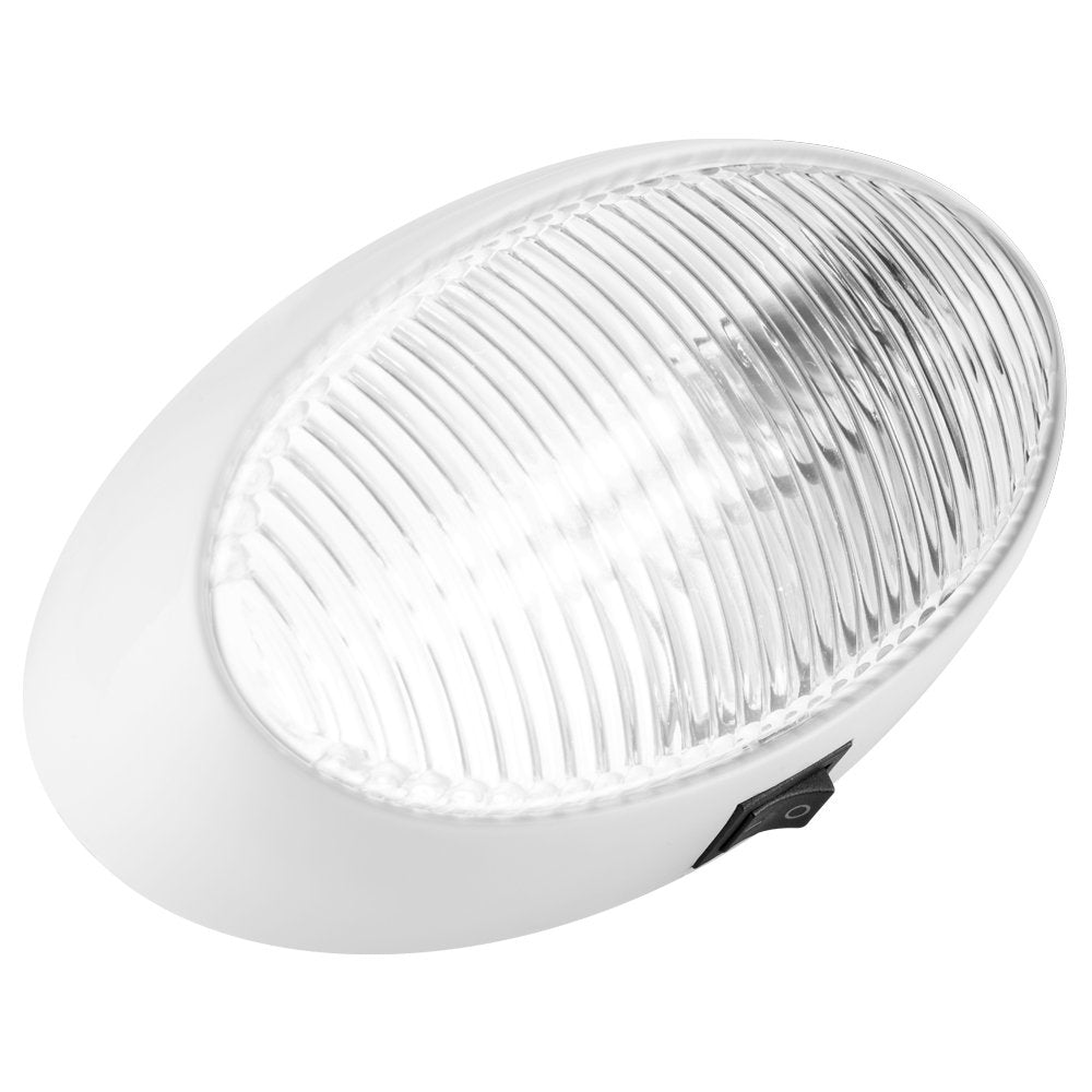 Lumitronics Rv 12V Led Oval Porch Utility Light With On/Off Switch - Clear & Amber Lenses - For Motorhomes, Campers, Trailers, 5Th Wheels (White)
