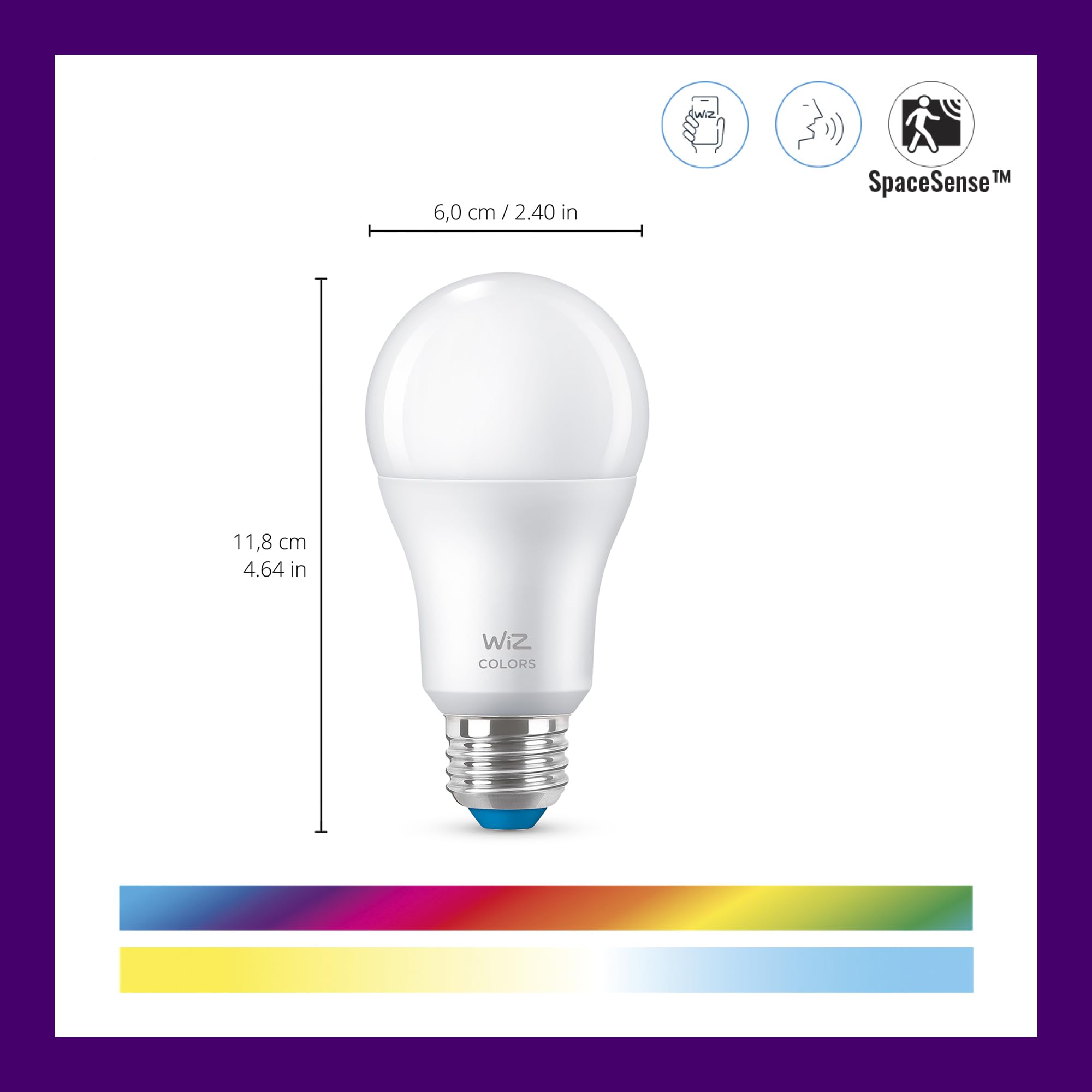 WiZ 60W A19 Smart LED Bulb - Pack of 3 - White - E26 - Wi-Fi & Voice Control - Motion Activation - Model 605634