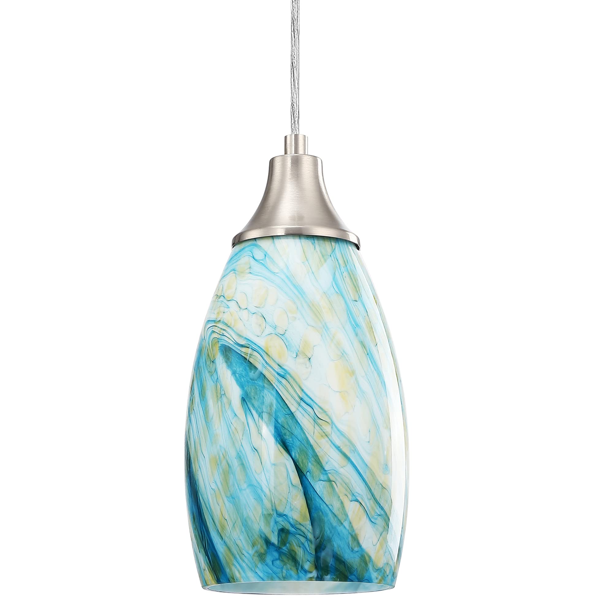 Art Glass Mini Pendant Lights for Kitchen Island Blown Art Glass Pendant Light Shade Hanging Ceiling Lights with Brushed Nickel 