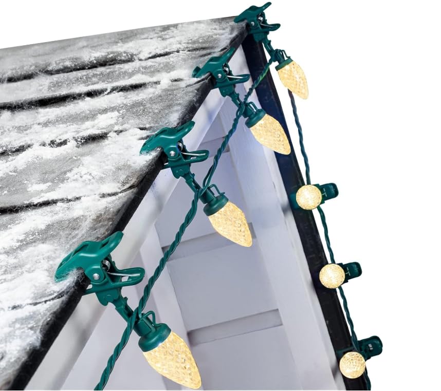 C9 Christmas Lights Outdoor with 100 Spring Clips 81FT 100LED, C9 String Lights Waterproof Connectable for House Roof Patio Yard