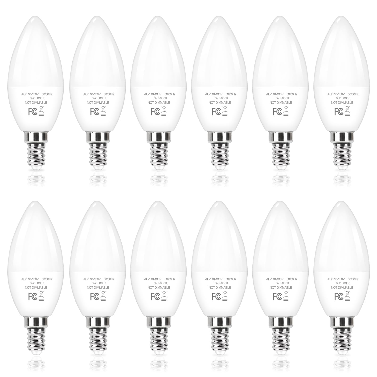 Odnora E12 Candelabra Led Light Bulbs 60W Equivalent, 5000K 6W 450 Lumens Chandelier Lighting Bulbs, Daylight White Led Ceiling 