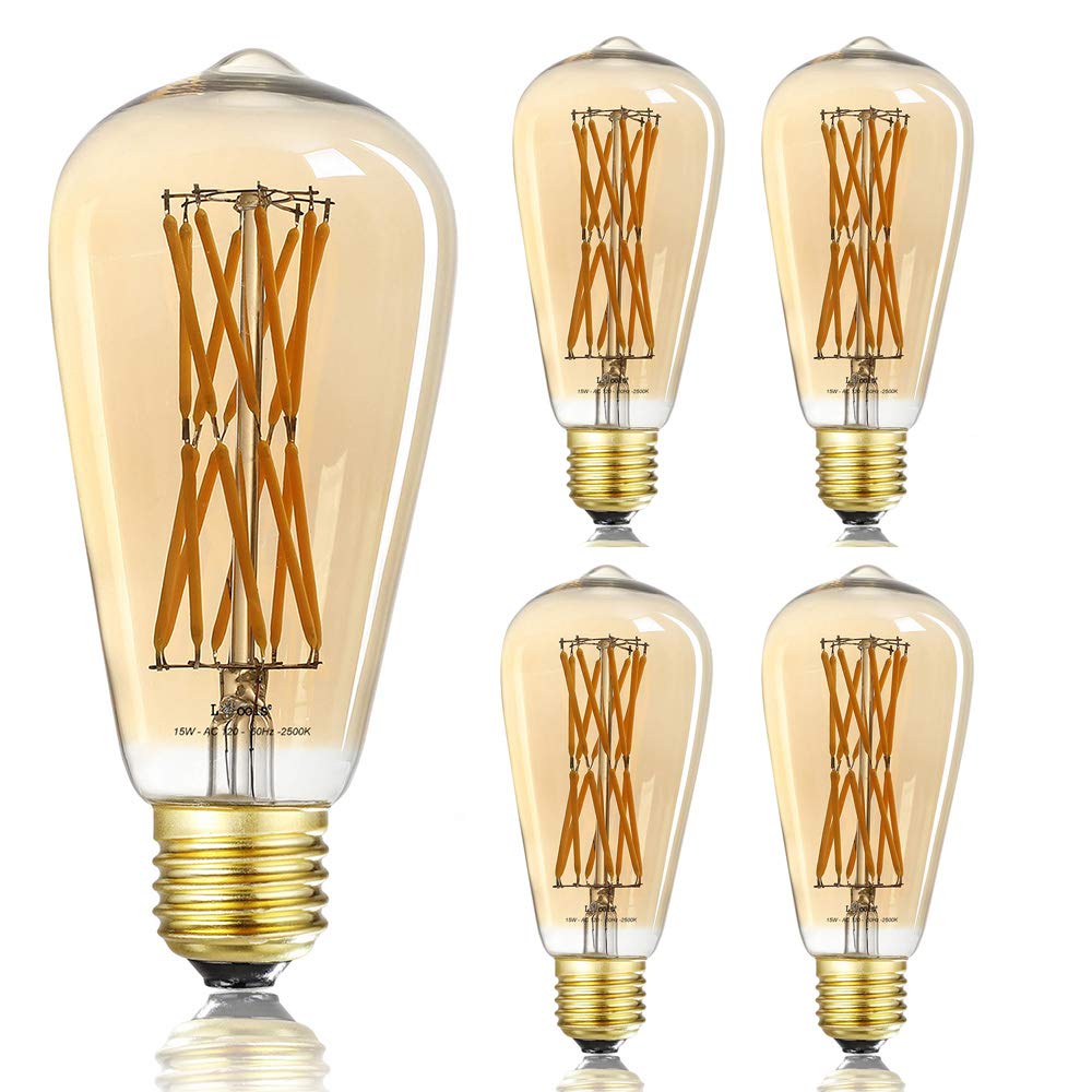 Leools LED Edison Bulb 15W Dimmable, 2500K Warm White, 1300LM, E26 Base, Pack of 4
