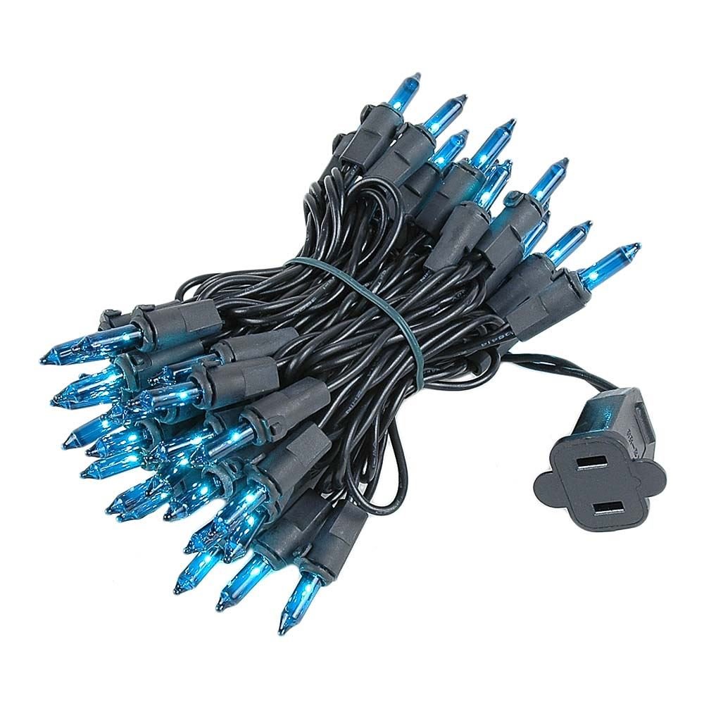 Novelty Lights 11 Feet 50 Bulbs Traditional Incandescent Mini Lights, Teal on Black Wire with 2.5 Spacing, Commercial Grade and 