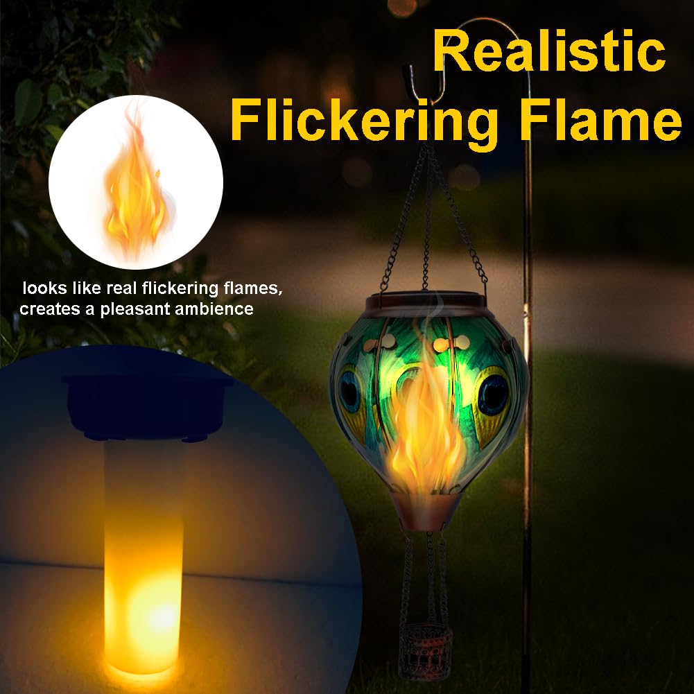 teyigarden Hot Air Balloon Solar Lantern, Glass, 18in H ? 5.5in W, Peacock Feather-Green, Model SL-6069082030