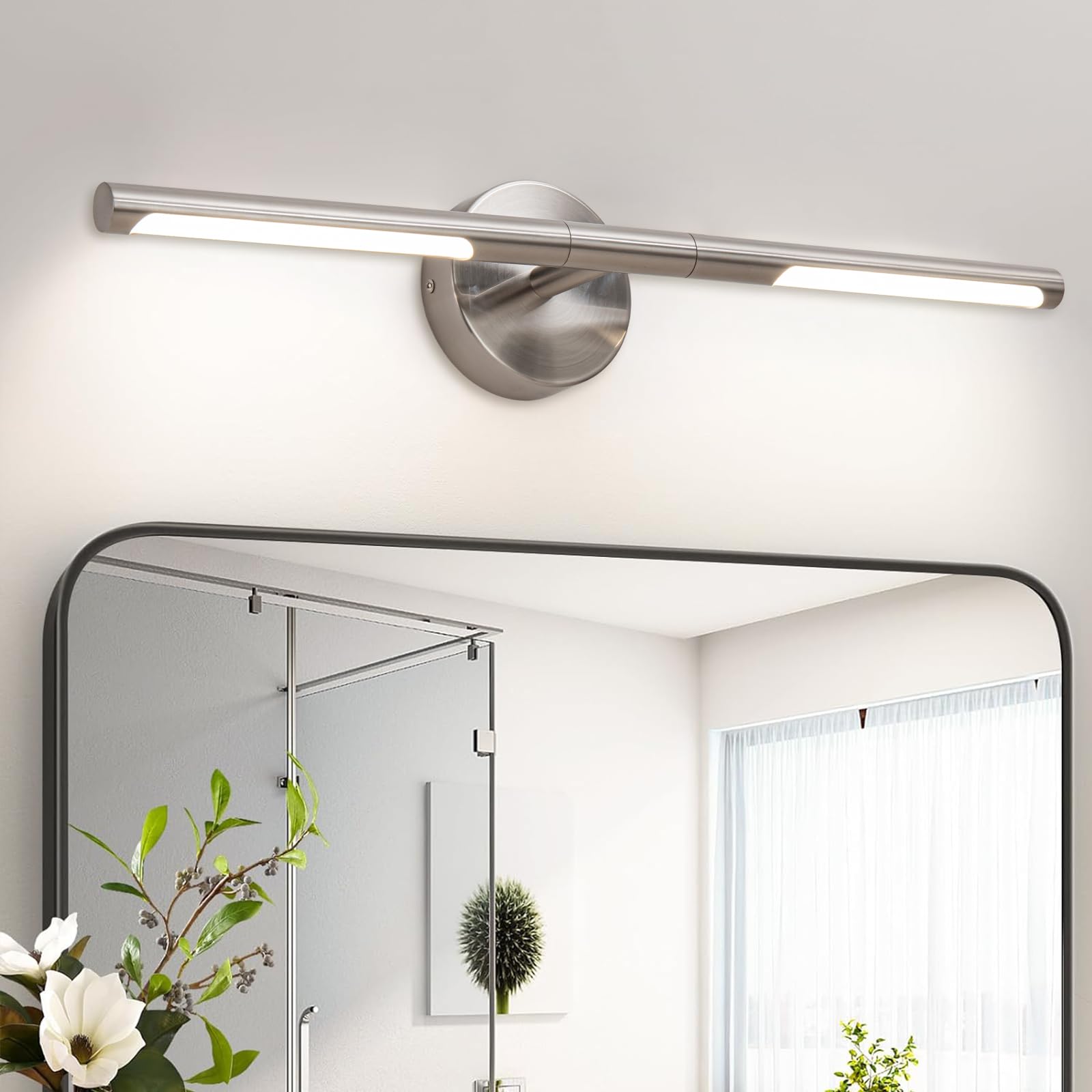 LINSEEDS Bathroom Light Fixture, 18W Dimmable 4000K LED, 24 Inch, Brushed Nickel, Model RD-7516-2-NK, Metal Construction
