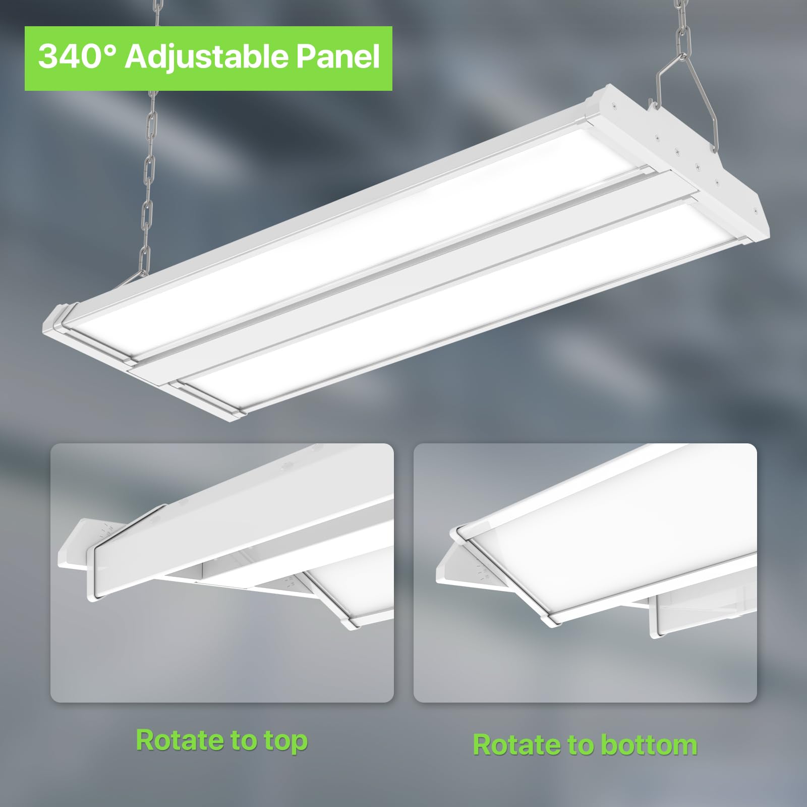 Glitgate 2Ft High Bay Led Shop Lights 4000K/5000K Switchable, 200W/150W/100W Adjustable Linear High Bay Lighting 27000Lm Max Out