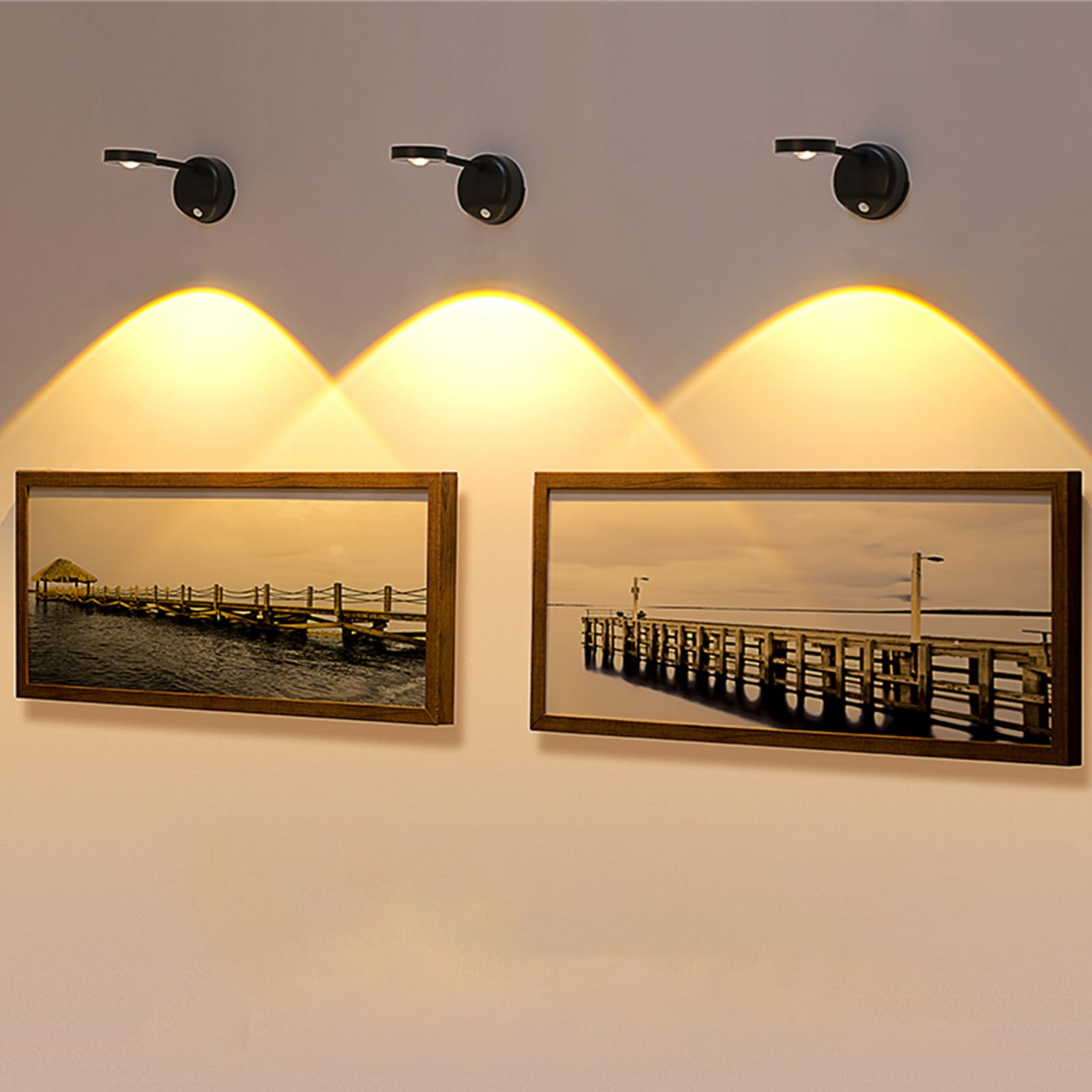 Yuewilai Wireless Picture Light Battery Operated Set Of 2, Painting Light With Motion Sensor And Remote Control, Stepless Dimming Art Display Light For Picture Frame (Black)