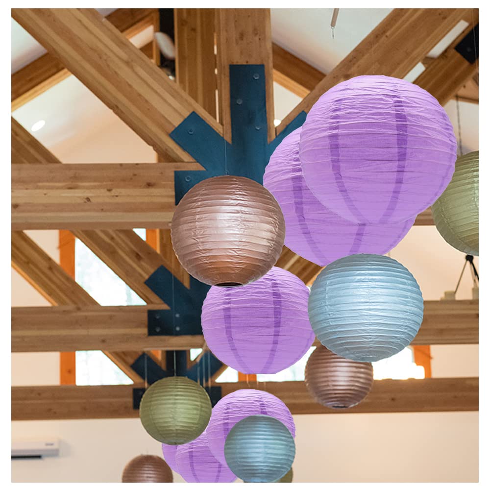 Hocansen Paper Lanterns 3pcs Decorative Round Chinese 12in Jewel Blue Metal for Birthday Halloween Wedding Party Decor