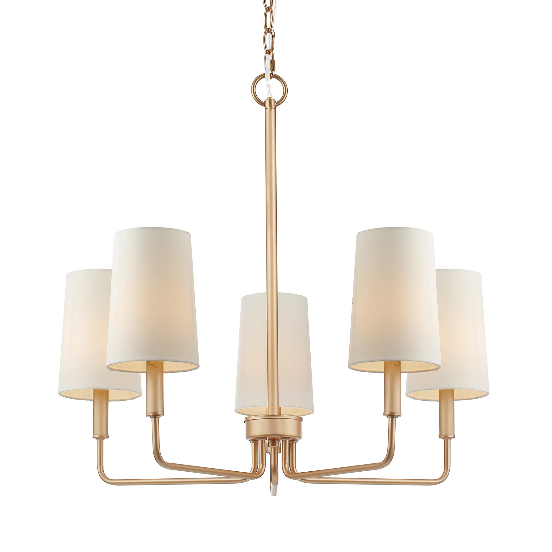 Homebelife Chandelier, Muted Gold With White Fabric Shade, Farmhouse Linear Island Lighting Fixture For Kitchen, Dining Room (5-Light Muted Gold With Fabric Shades)