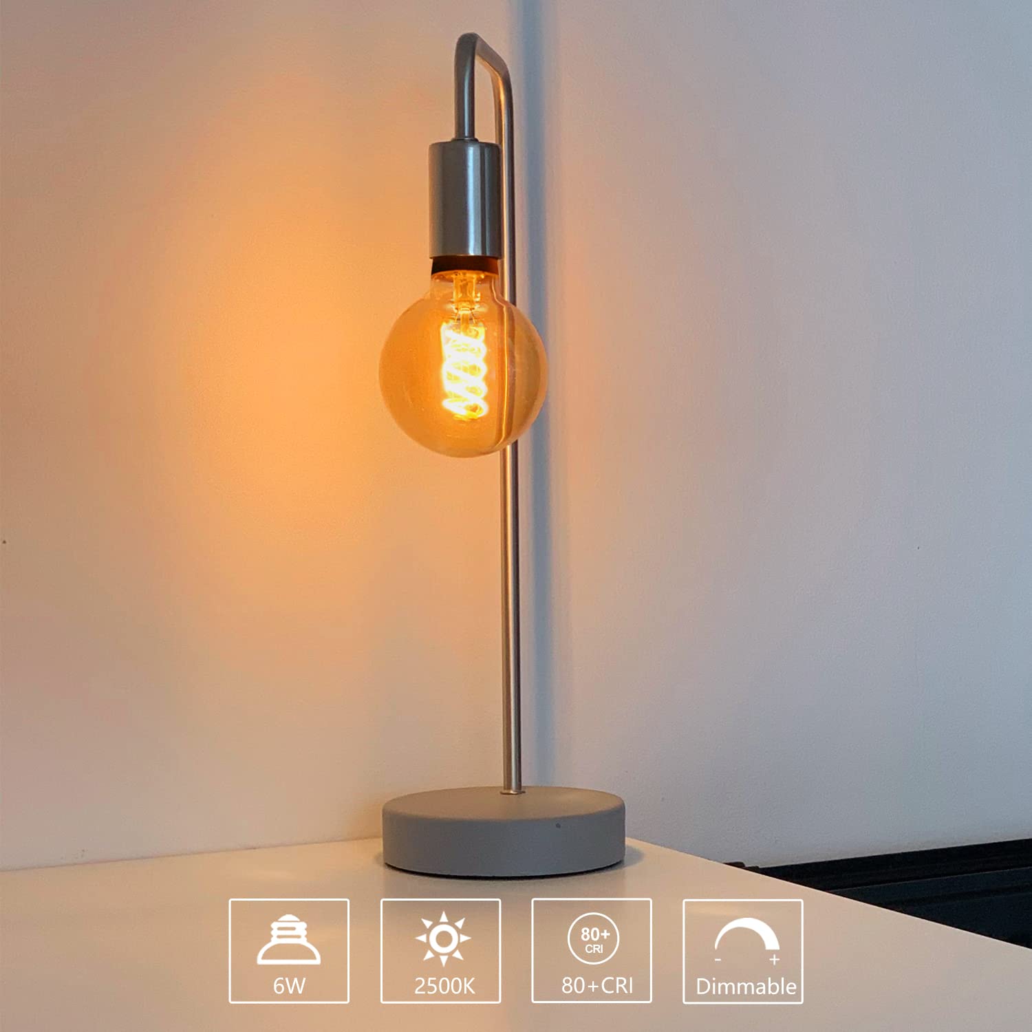 RuiAoTD LED Globe Vintage Edison Bulbs, 6W Equivalent, 600LM, Warm White 2500K, Dimmable, Amber Glass, 6 Pack