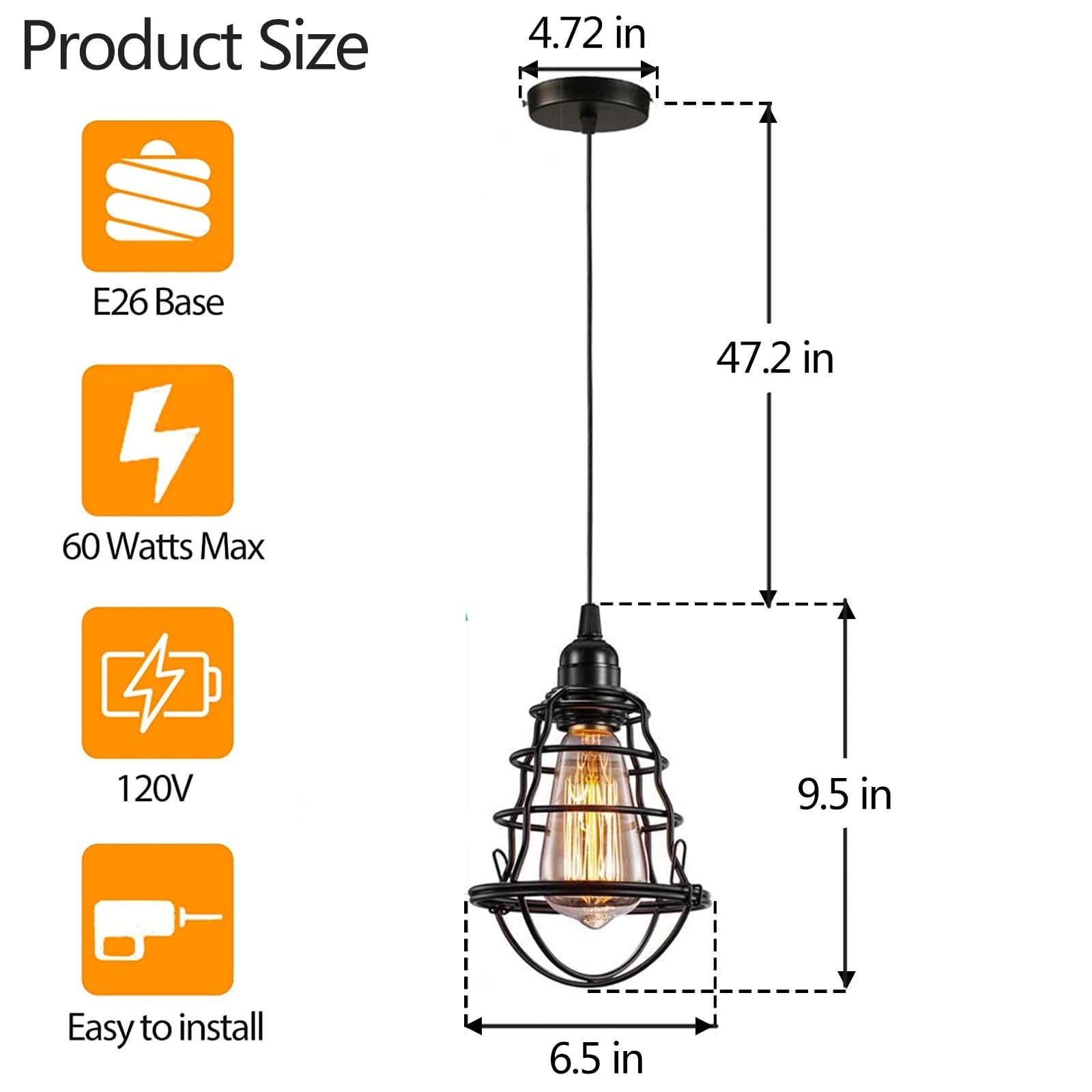 Asnxcju Industrial Pendant Light, Vintage Adjustable, E26/E27 Base, Black, 2 Pack, Model B07HR8SB8V