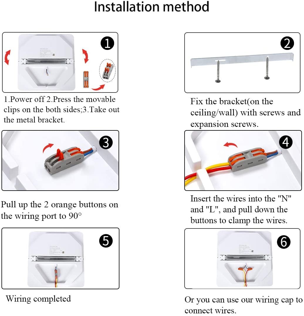 Airand Led Ceiling Light Fixture 18W, 10.6 Square, 5000K Daylight White, Plastic, 1800Lm, Model 18W-6300 For Home