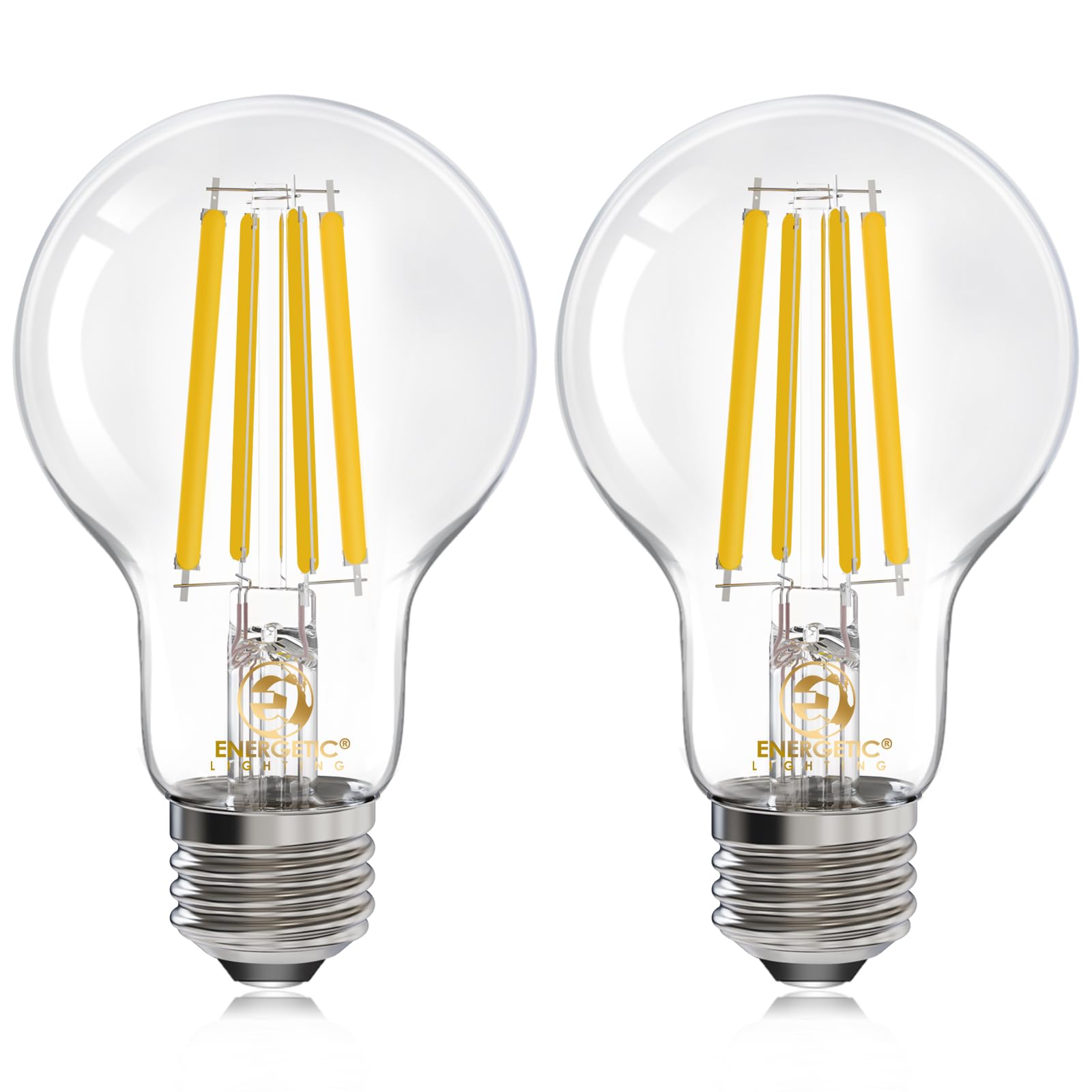 E ENERGETIC LIGHTING A19 LED Edison Bulb, 12W Equivalent, 1600LM, 3000K Warm White, Glass, 2-Pack