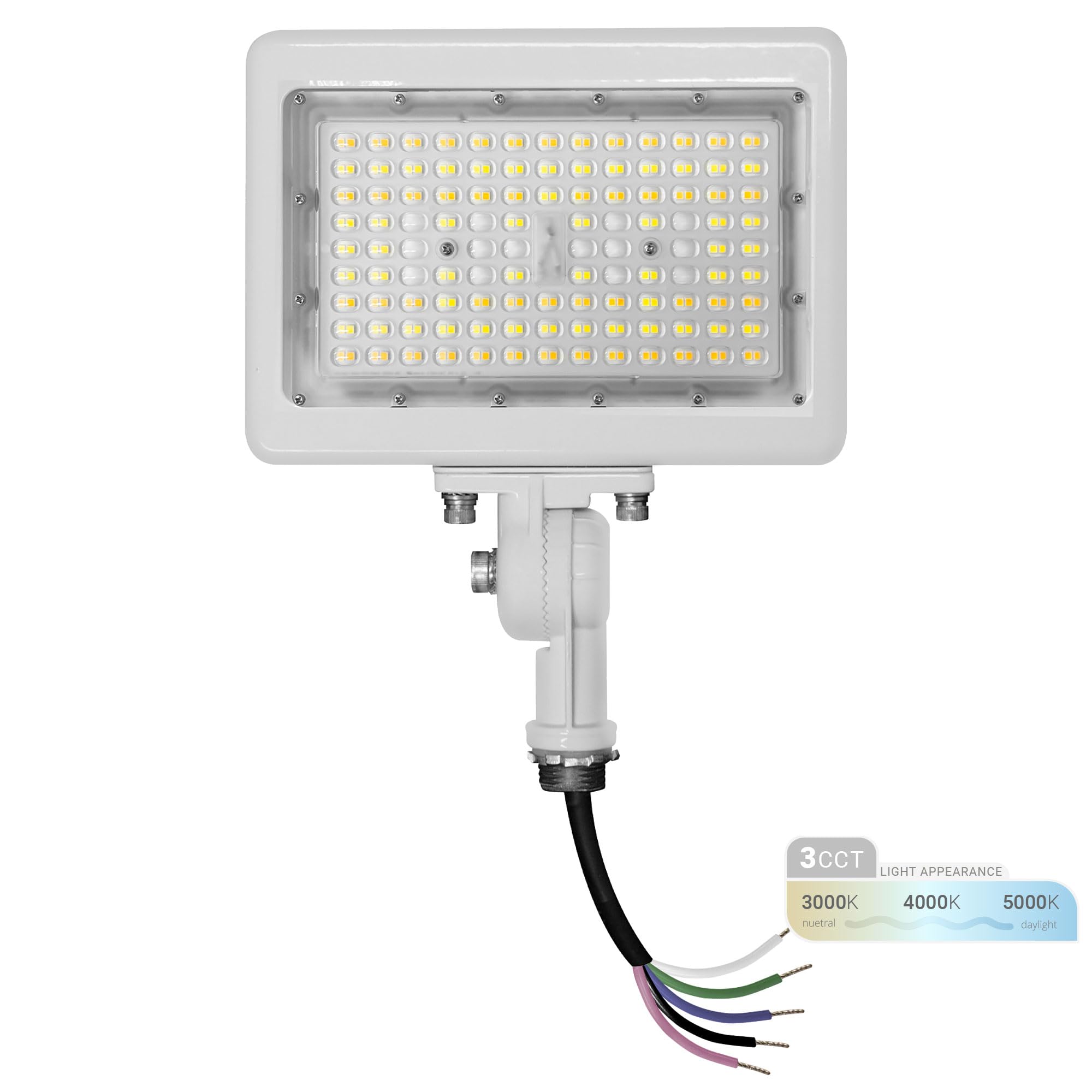 NUWATT 90W LED Flood Light, 3CCT 3000K/4000K/5000K Selectable, IP65 Waterproof Lighting, Adjustable Knuckle Mount, 12600LM, 0-10V Dimmable, 120-277V, Outdoor Security Floodlight for Yard, White, UL
