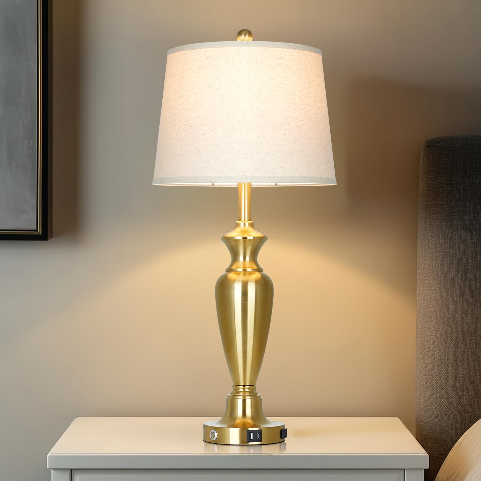 luxeflow Gold Table Lamp for Living Room Single, 30 Tall Touch Control Bedside Lamp for Nightstand