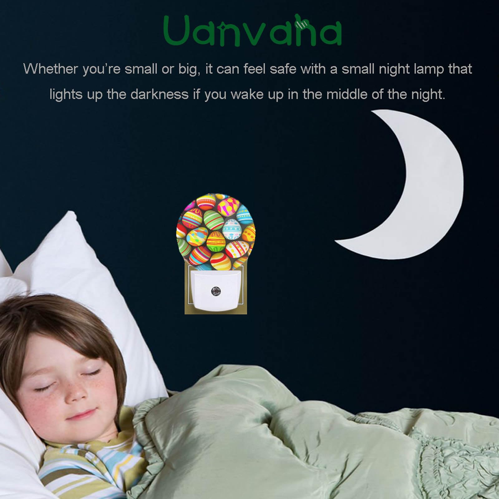 Uanvaha Happy Easter Night Lamp Colorful Eggs Plug In Night Lights Auto Led Lamp Energy Saving Round Lights For Boys Girls Men W