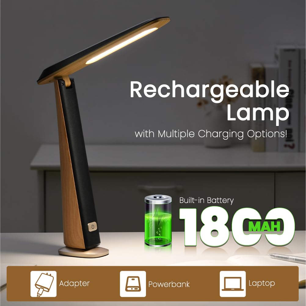 Wilit Foldable Portable Desk Lamp,Battery Operated Rechargeable Lamps Cordless,Eye-Caring Led Table Lamp With 3 Color Temperatur