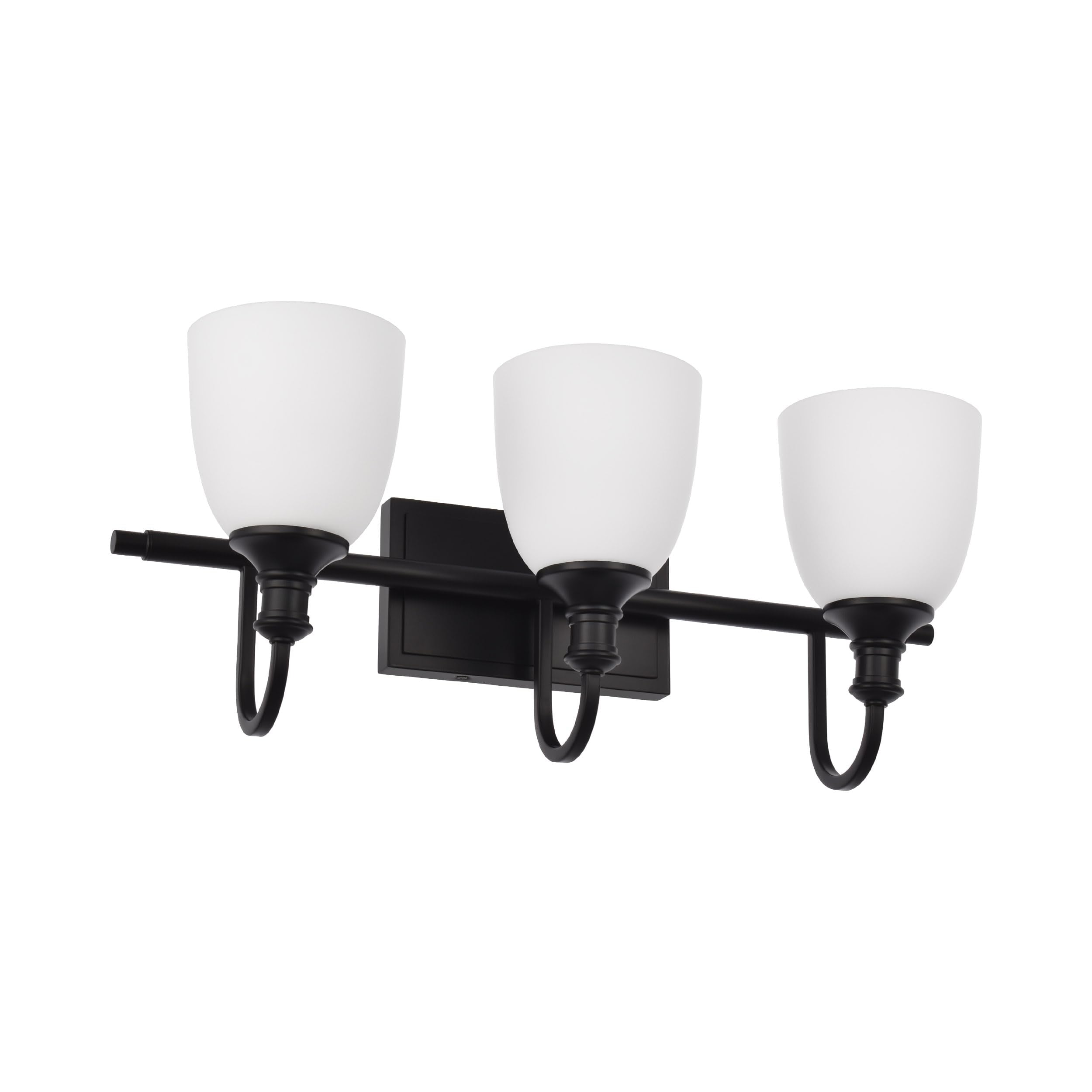 Hanaloa 3-Light Bathroom Vanity Light Fixture, Vintage Matte Black Wall Sconce with Opal Glass Shade, Model VA0049-3-MB