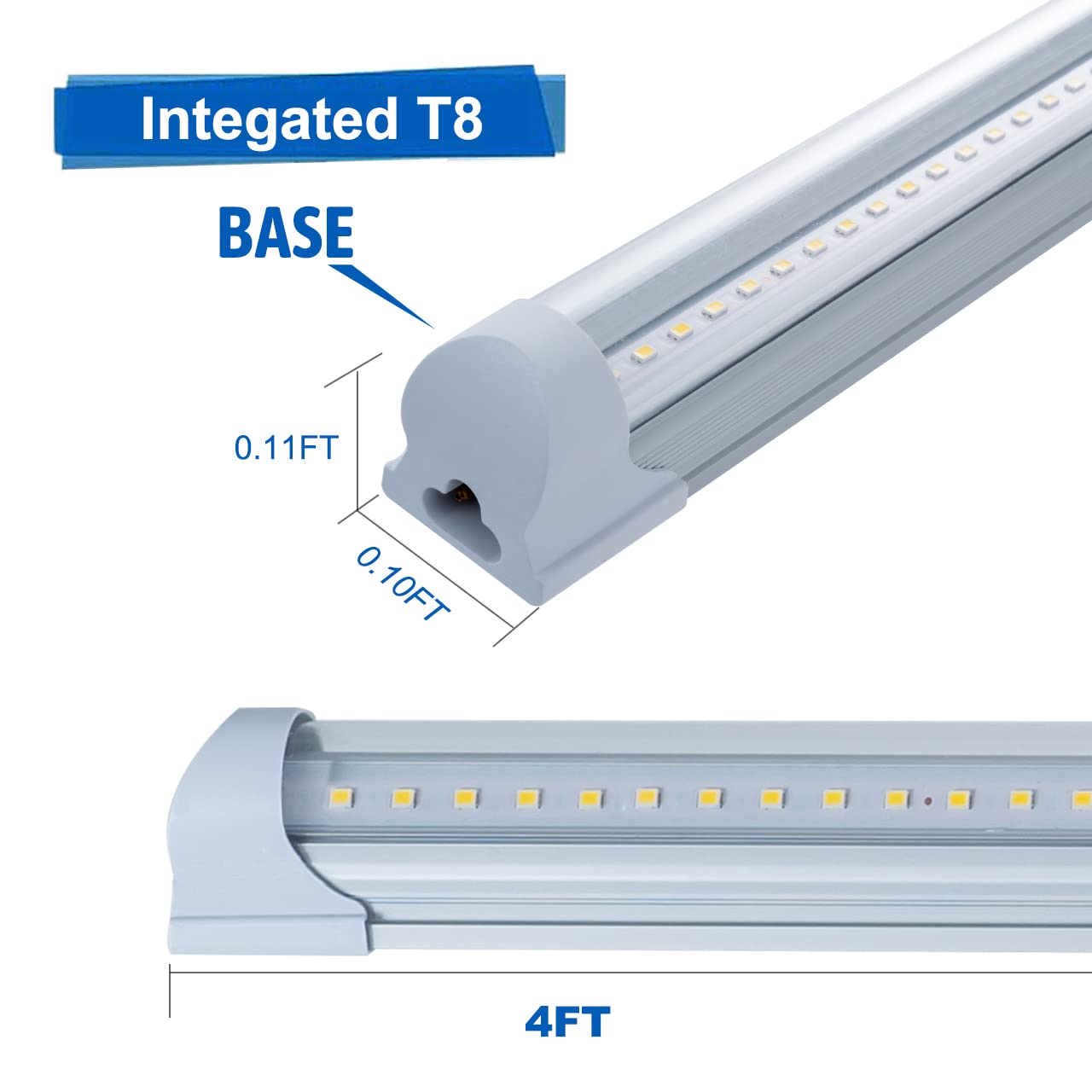 Wahadi (Pack Of 8 4Ft T8 Led Integrated Tube Light Fixture 24W Bright White 6000K 4 Foot Shop Single Strip Connectable Bulb Clea