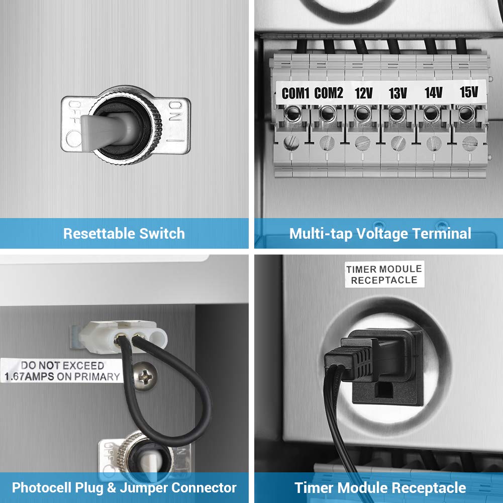 Dewenwils 200W Multi-Tap Low Voltage Transformer, 120V Ac To 12V/13V/14V/15V Ac,Stainlees Steel Shield, Outdoor Transformer For Low Voltage Landscape Lighting, Spotlight, Pathway Light, Etl Listed