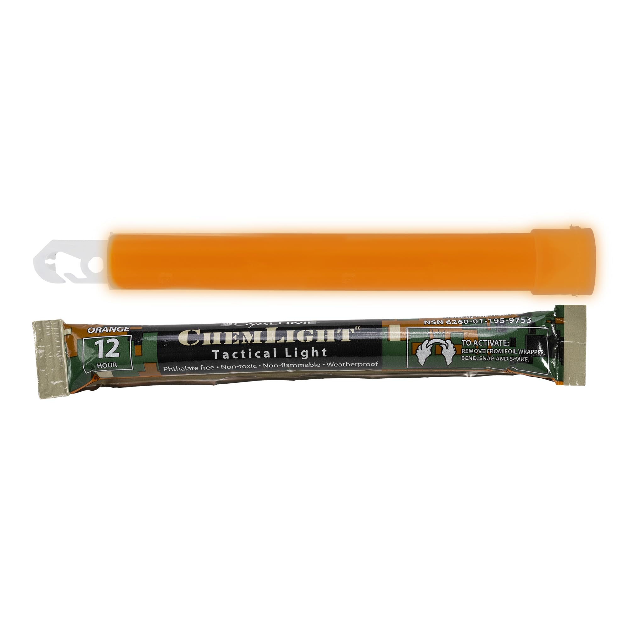 Cyalume 6" Military Grade Orange Glow Sticks - 10 Pack, 8 Hour Duration, Premium Bright ChemLight, Plastic Material