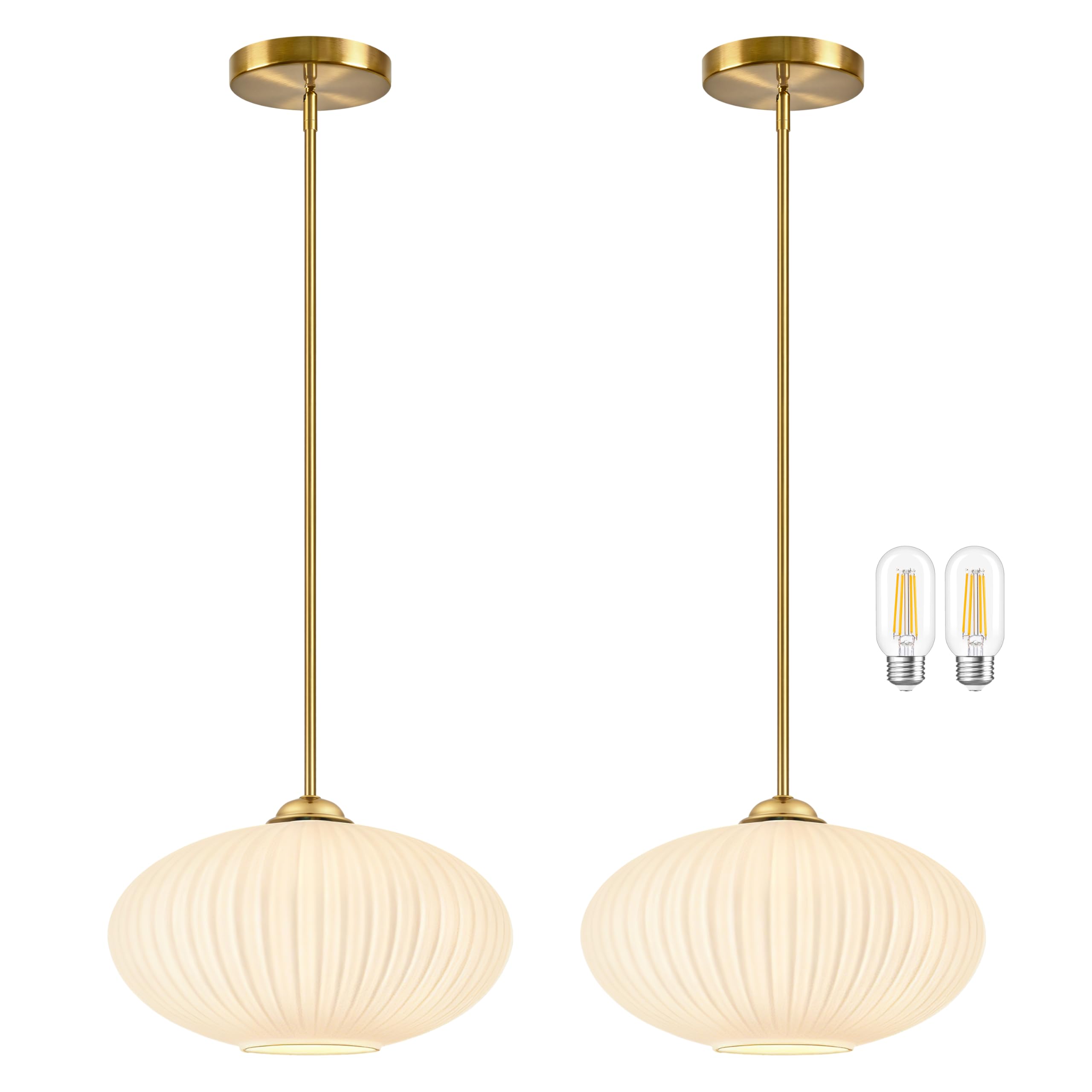 YSHomeStunn 10 Milky White Glass Modern Pendant Light Kitchen Island 2 Pack Brushed Gold Mid Century Modern Pendant Lighting wit