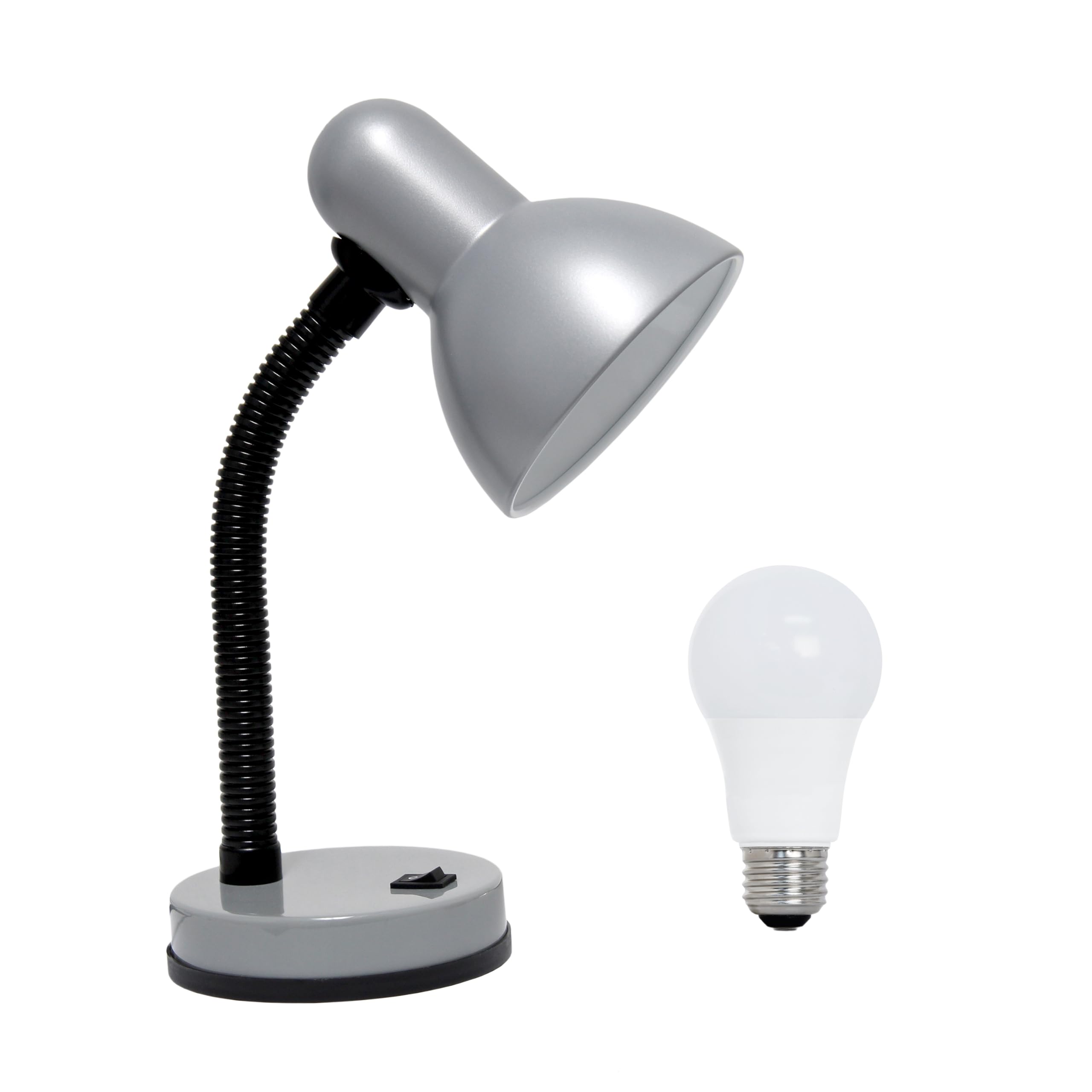 Simple Designs LD1003-SLV-LB Silver Metal Desk Lamp with Flexible Neck, 14.25", Includes Feit LED Bulb