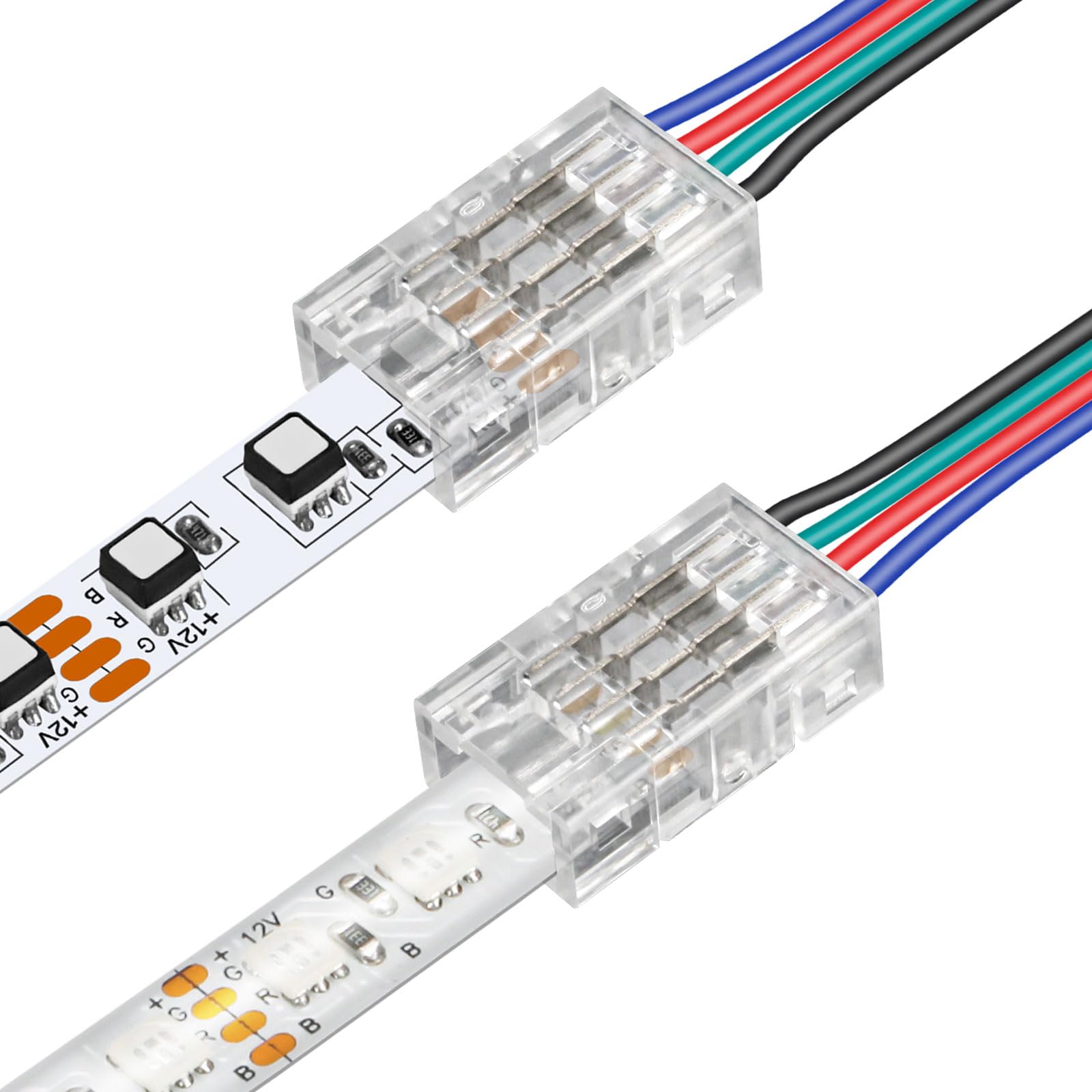RGBZONE 25Pcs 4 Pin 8mm LED Strip Connectors Gapless Solderless LED Strip to Wire Quick Connection for 8mm Wide 5050/3528 SMD RG