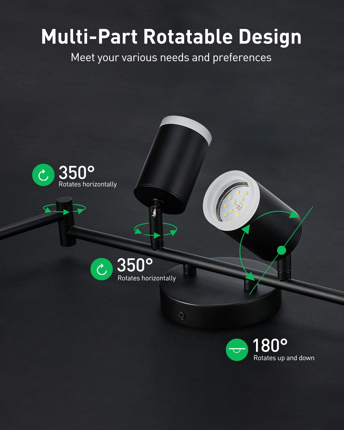 Bojim 6 Light Black Track Lighting Kit, Modern Led Track Lighting Fixtures Ceiling, Flexibly Rotatable Led Light Head With Acryl