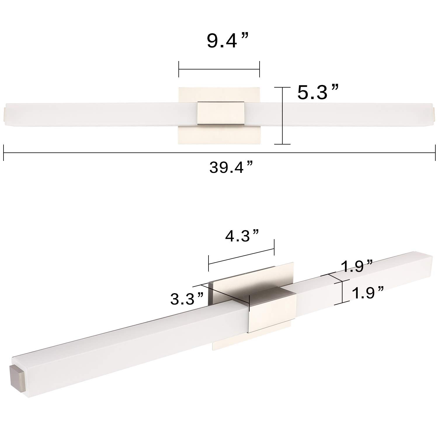 ZUZITO 40in LED Vanity Lights Brushed Nickel 3CCT Dimmable Bathroom Lighting Fixture Model S16001-1000mm-3C