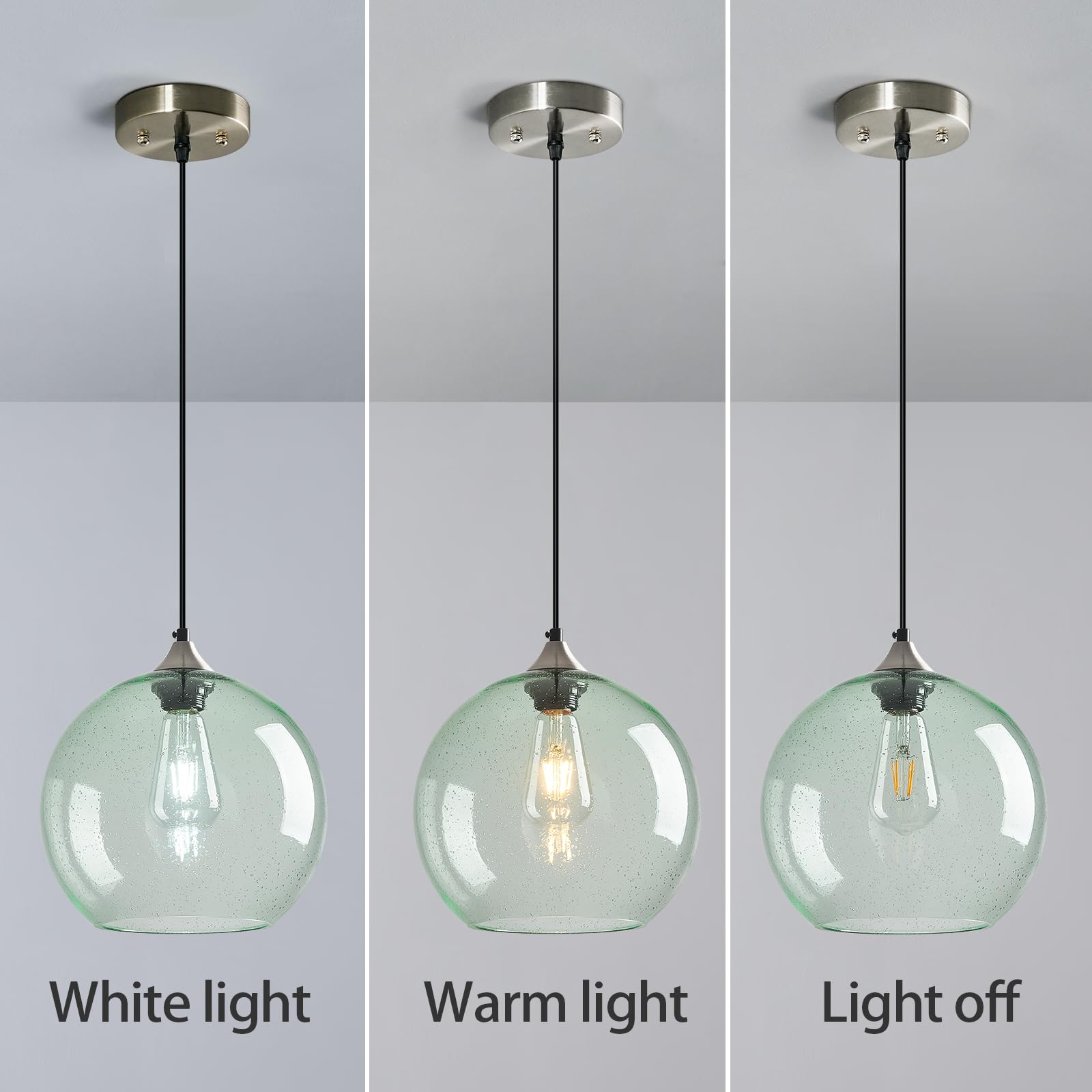Lbsqj Light Green Glass Pendant Lights Kitchen Island Globe Pendant Light Fixtures Modern Pendant Lighting For Bedroom Living Dining Room Light Fixture (9.84 In  2 Pack)