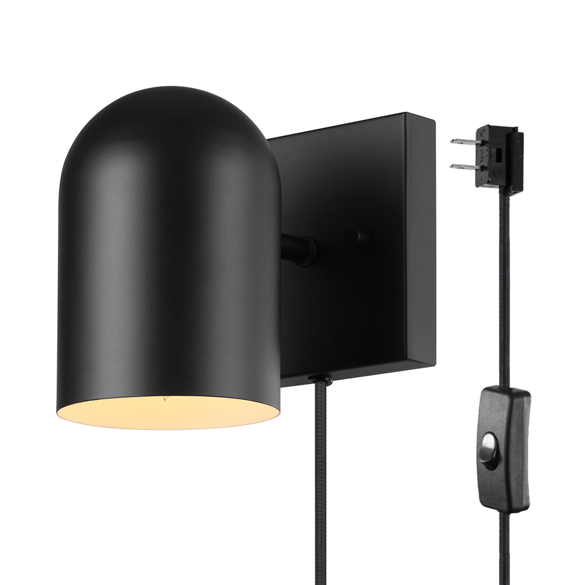 Globe Electric 65000098 1-Light Plug-In Or Hardwire Wall Sconce, Matte Black, 6Ft Black Braided Fabric Cord, In-Line Rocker Swit