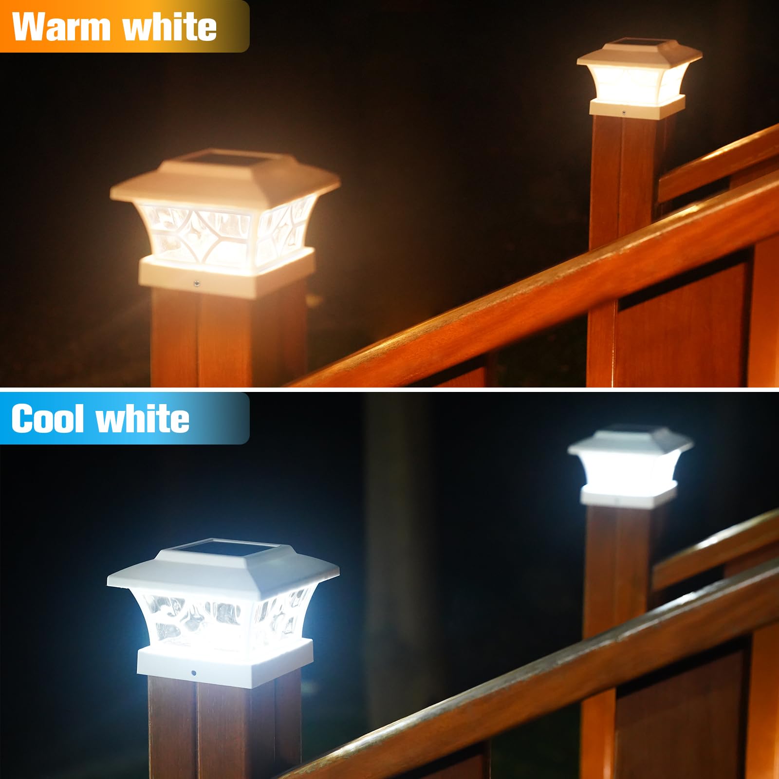 Volisun Solar Post Cap Lights Outdoor, Solar Powered Fence Post Cap Lights For 4X4 Vinyl/Wood Post, White Waterproof Solar Deck