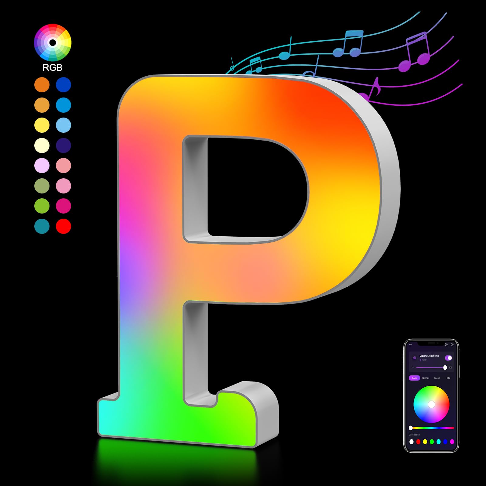 Light Up Letters Usb Powered  Led Letter Lights Color Changing Alphabet Sign Gifts For Girls Women Party Birthday Decorations  App Control  Night Light Christmas Valentine Wall Table Decor - P