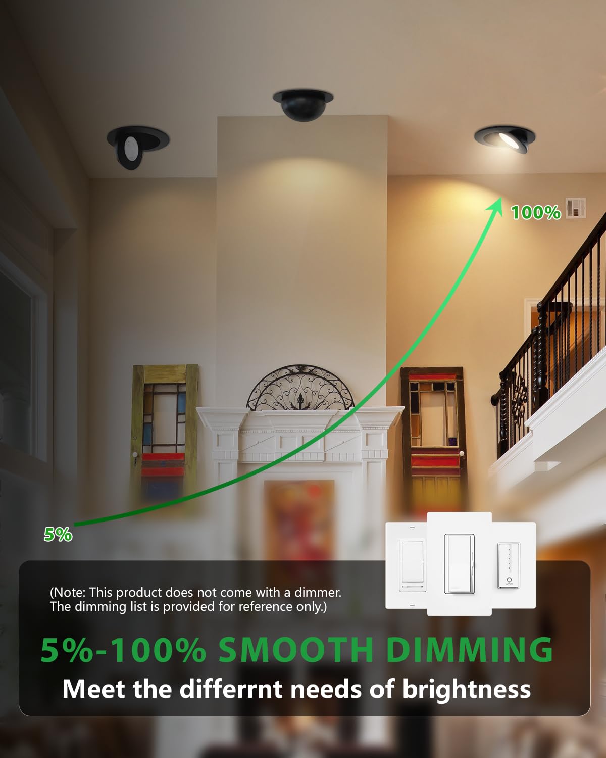 Zouzai 6 Inch 5Cct Gimbal Black Led Recessed Lights  360+90 Adjustable Directional Recessed Lighting  2700K-5000K Dimmable Retrofit Eyeball Can Lights With Jbox  Etl&Energy Star(Black 1 Pack)
