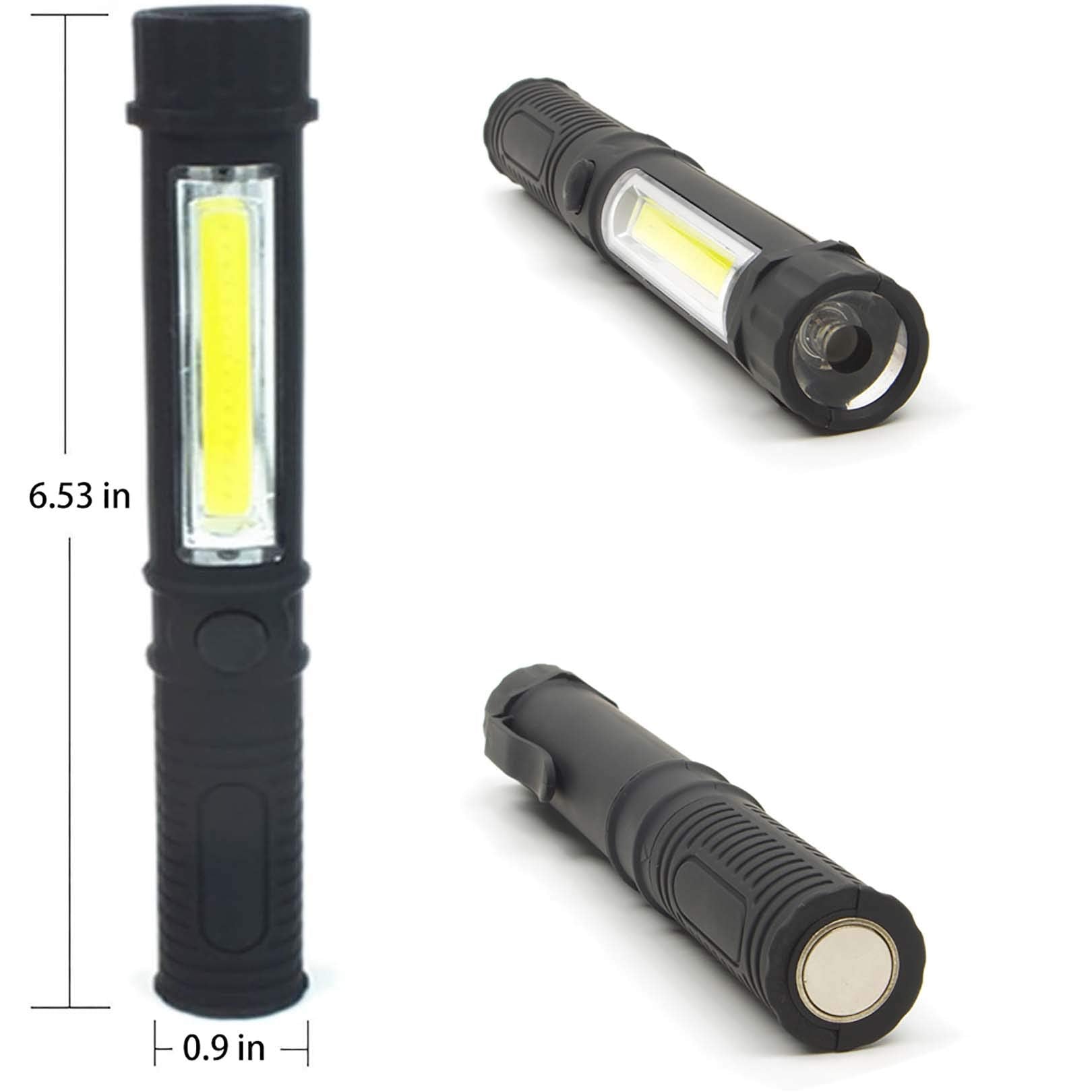 WUTL COB LED Work Flashlight, Magnetic Base & Clip, 4-Pack, Plastic, Model Zye-gjpl-20, Inspection Pocket Pen Light