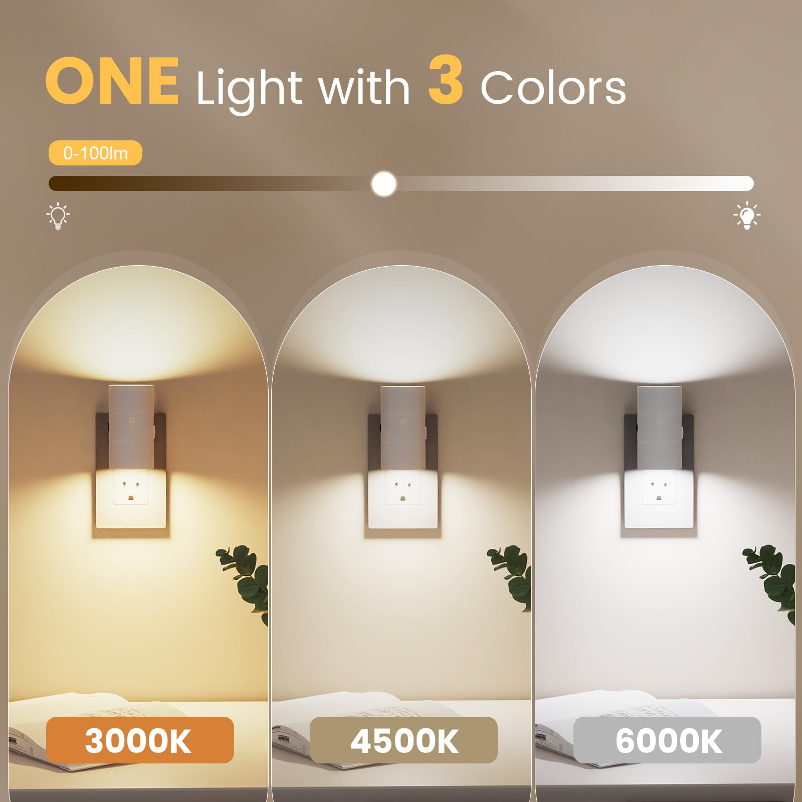 VOLISUN Dimmable LED Night Lights, Dusk to Dawn Sensor, 0-100LM Brightness, 3 Color Temps, 8 Pack, White, Model LH-XYD001