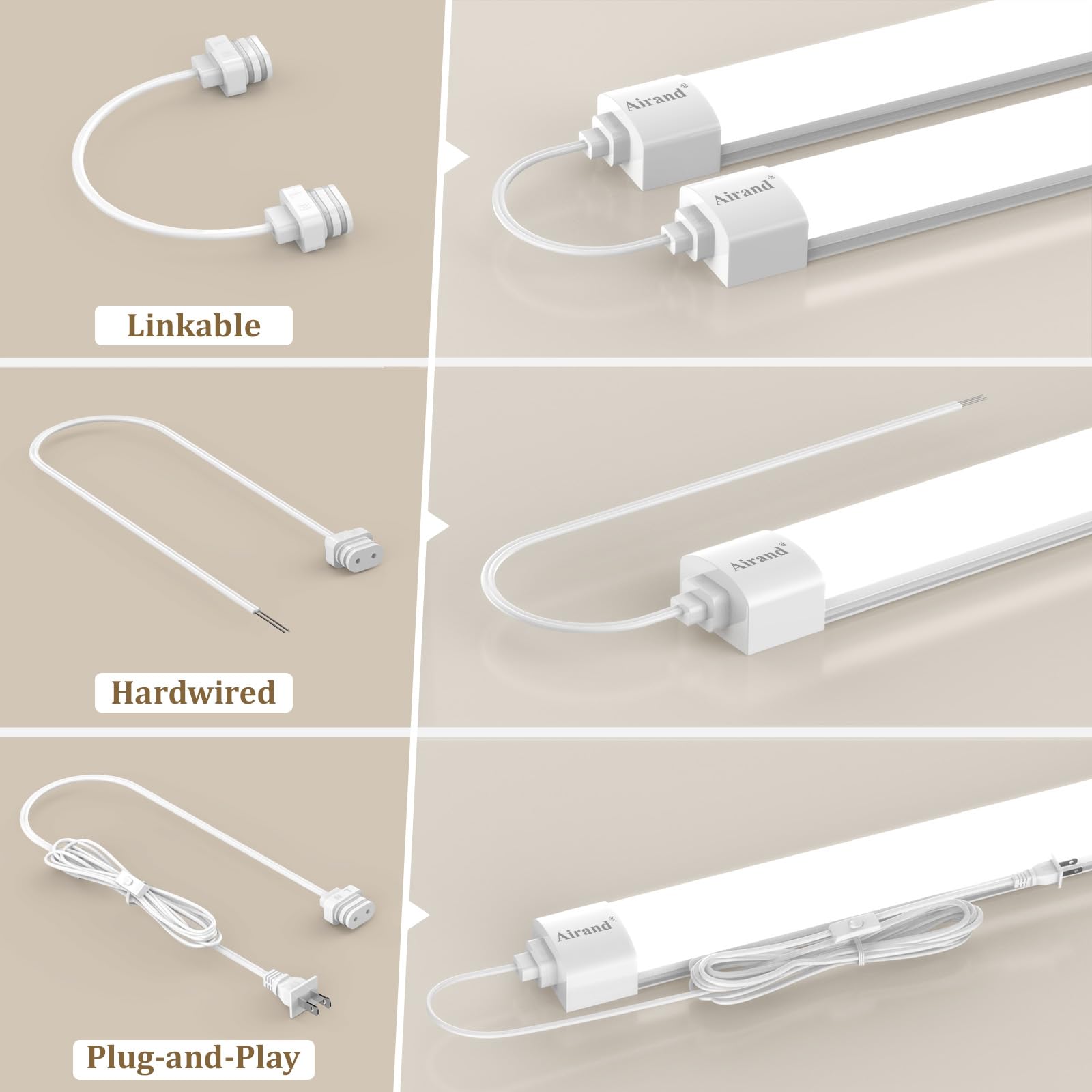 Airand Linkable Led Garage Light 5Ft Shop Lighting Fixture With Plug In Cord, Led Closet Lights 5000K Under Cabinet Lighting Tub
