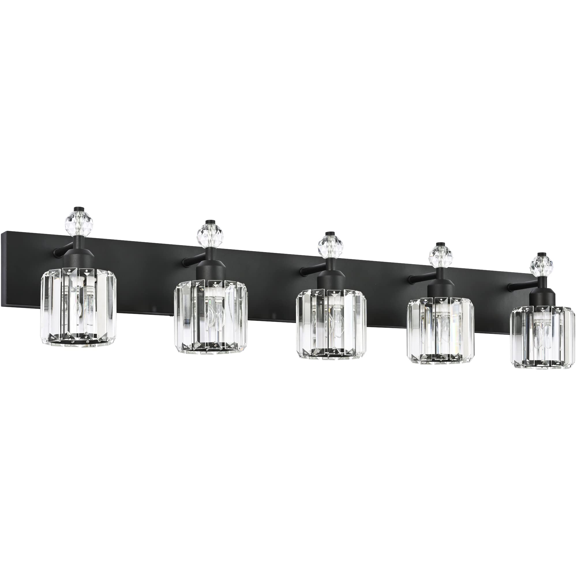 PRESDE Modern Black Crystal Bathroom Vanity Light Fixture, 5 Lights, Matte Black Metal, Wall Sconce for Over Mirror