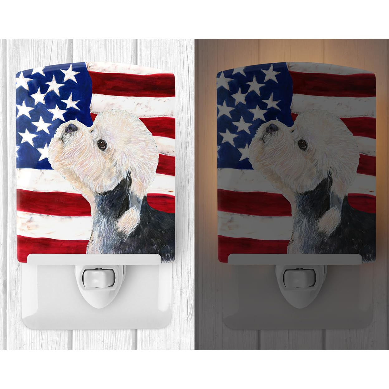Carolines Treasures Ceramic Night Light, USA American Flag, Dandie Dinmont Terrier, 6x4x3in, Multicolor, Model SS4030CNL
