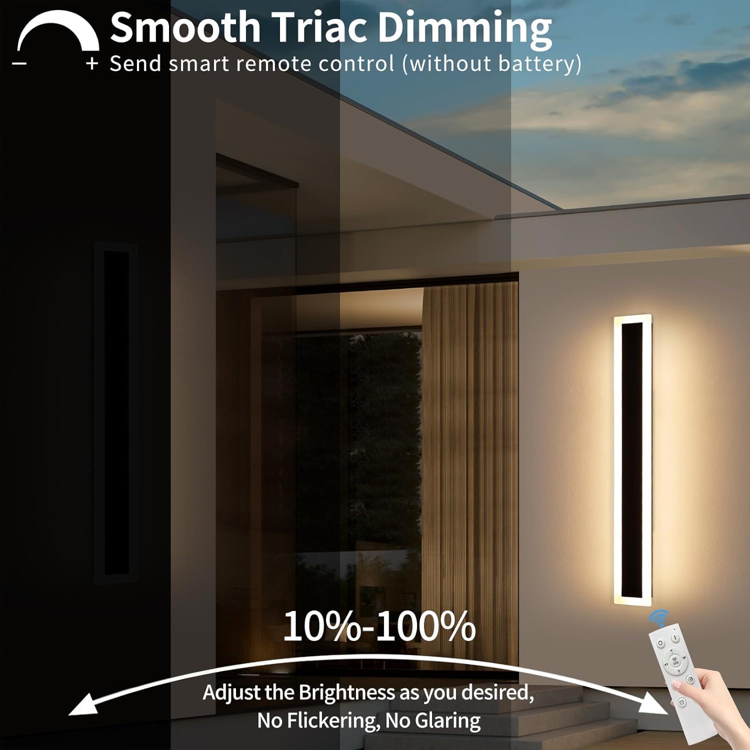 Daoseolo 39.3" Dimmable LED Wall Sconce - Modern Outdoor Light, IP65 Waterproof, Remote Control, Acrylic - 2 Pack