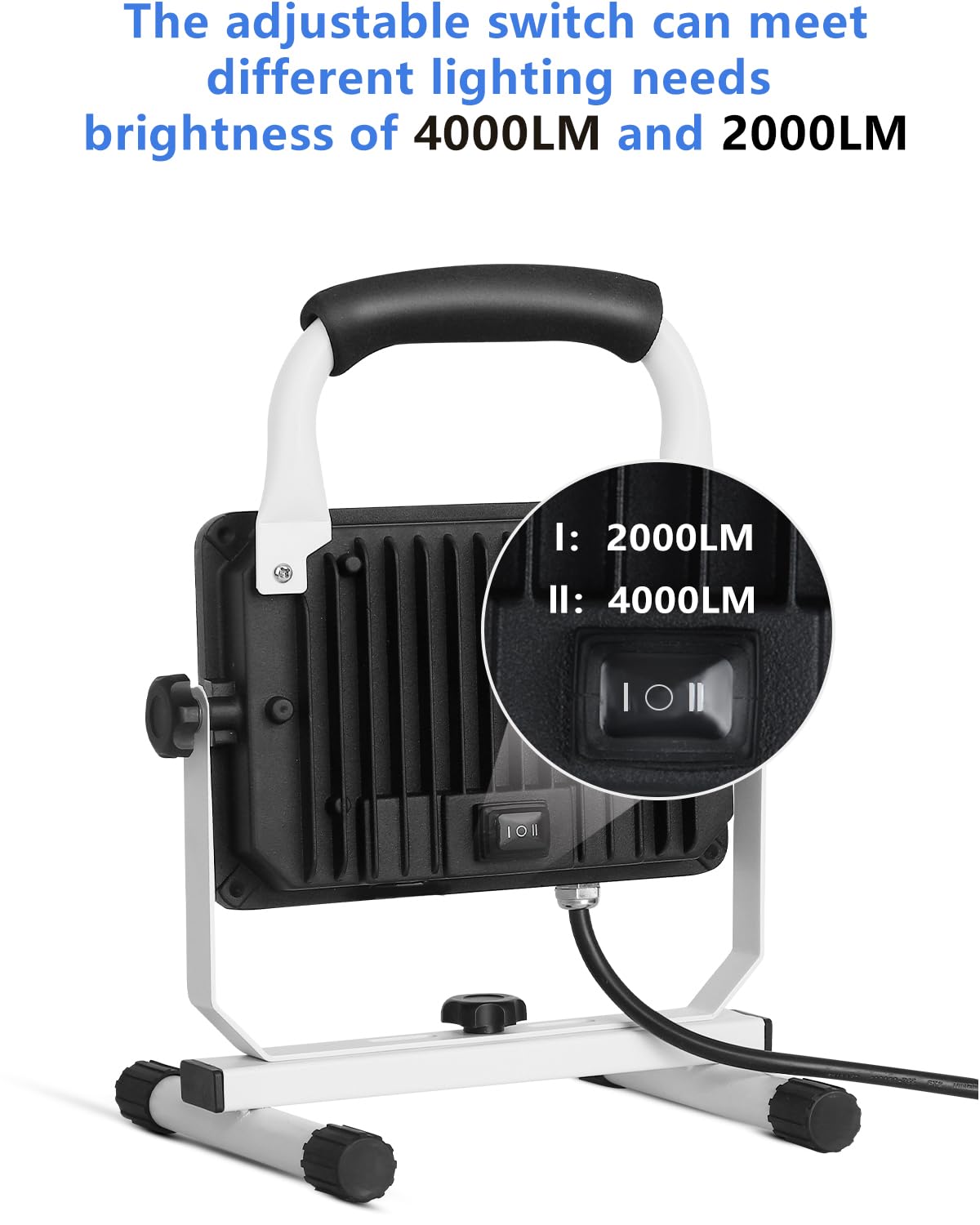 Ufond 4000 Lumen Led Work Light With Stand,40W Waterproof Portable Flood Lights, Worklight Brightness Angle Adjustable, With Swi